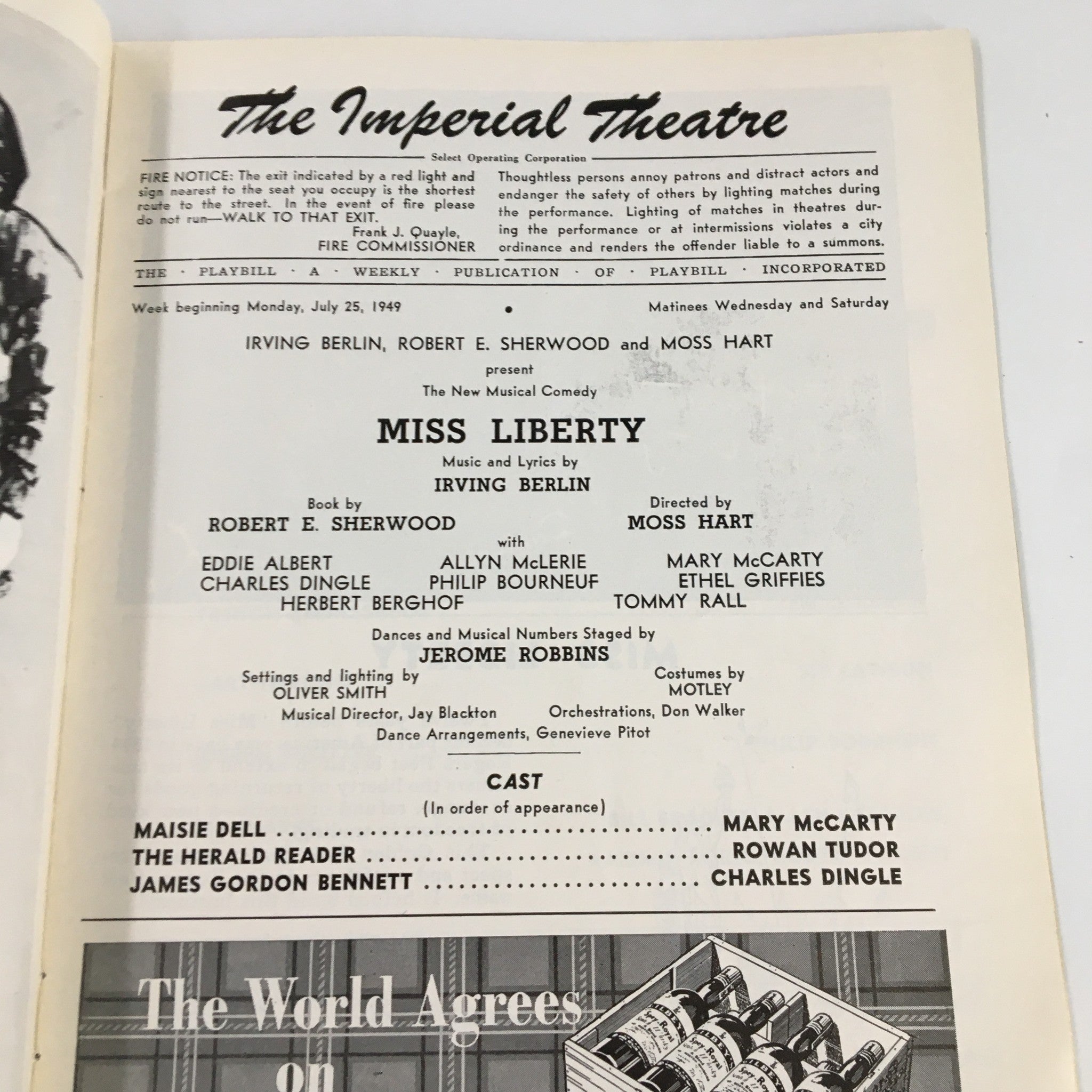 1949 Playbill The Imperial Theatre Eddie Albert in Miss Liberty by Moss Hart