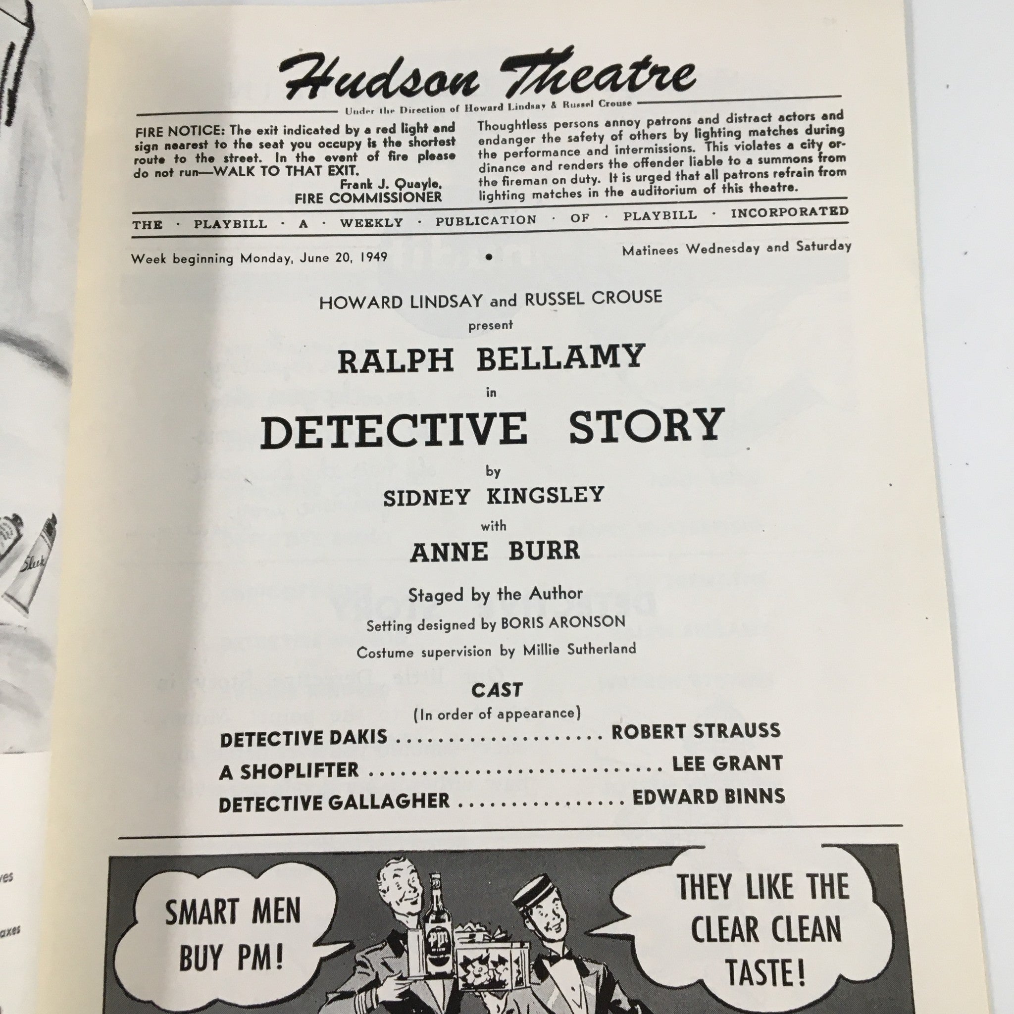 1949 Playbill Hudson Theatre Ralph Bellamy in Detective Story by Sidney Kingsley