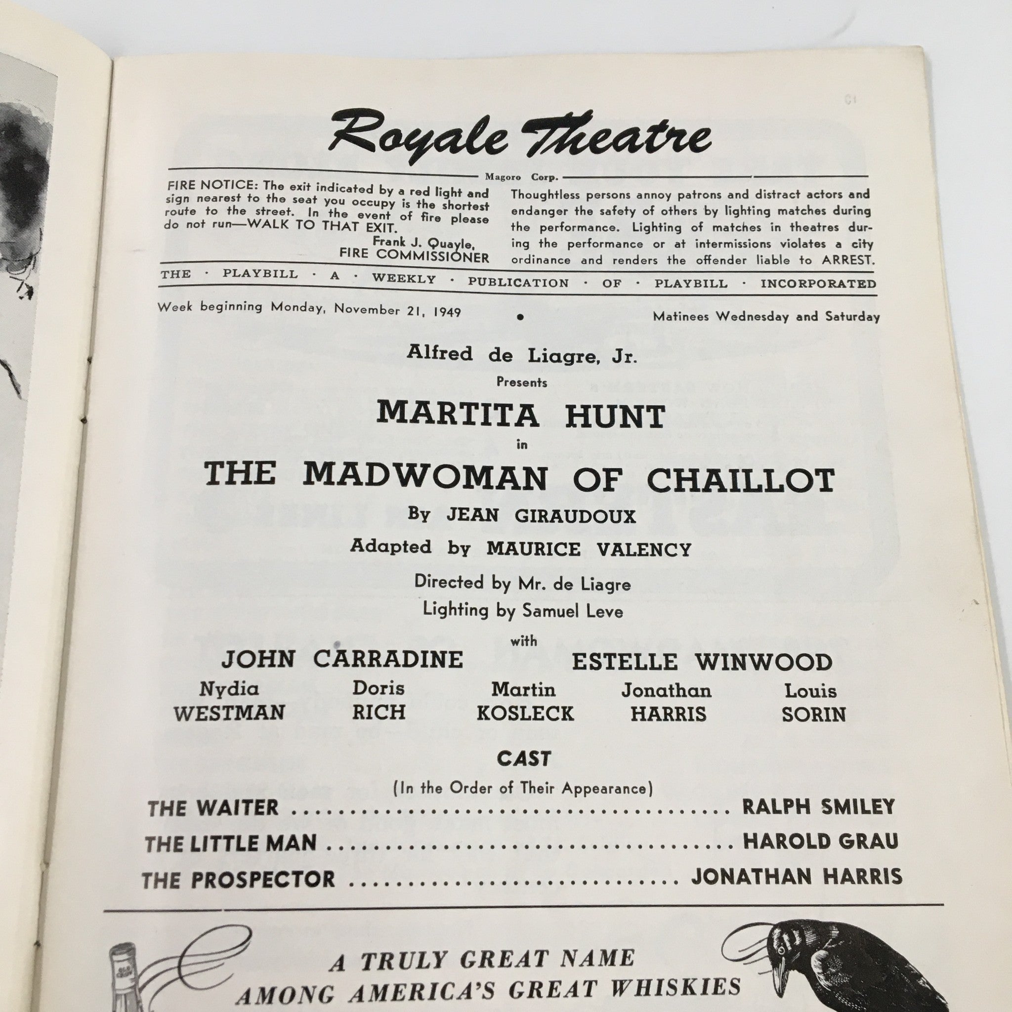 1949 Playbill Royale Theatre Martha Hunt in The Madwoman of Chaillot