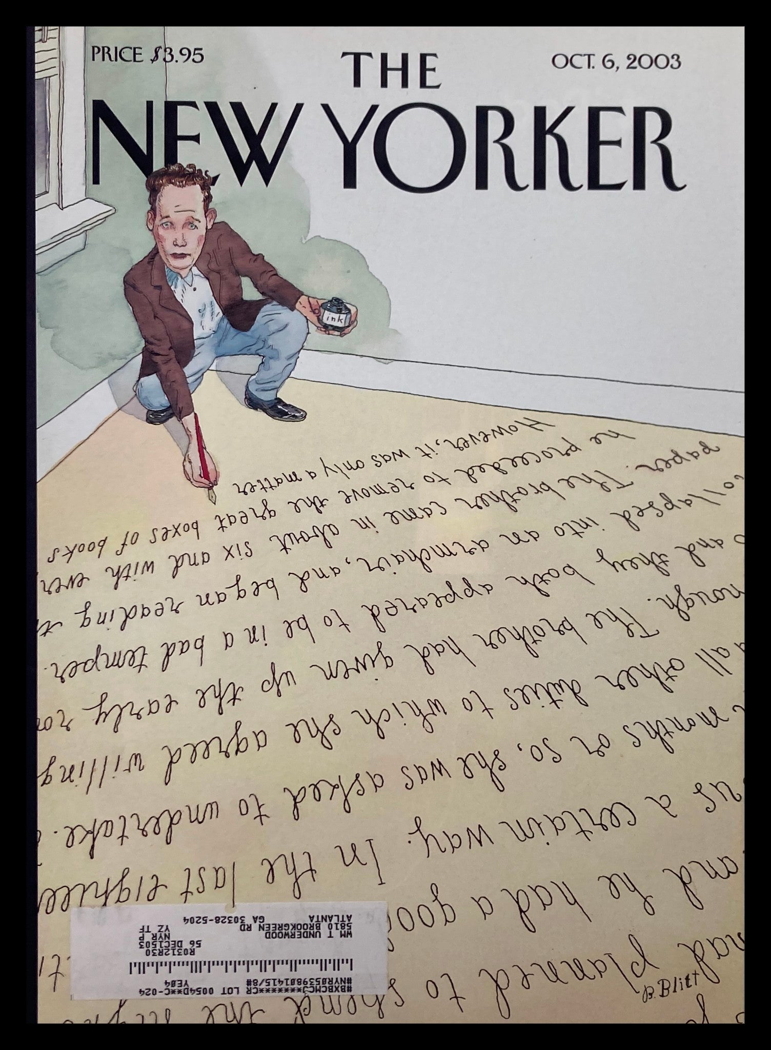 COVER ONLY The New Yorker October 6 2003 Writers Dilemma by Barry Blitt