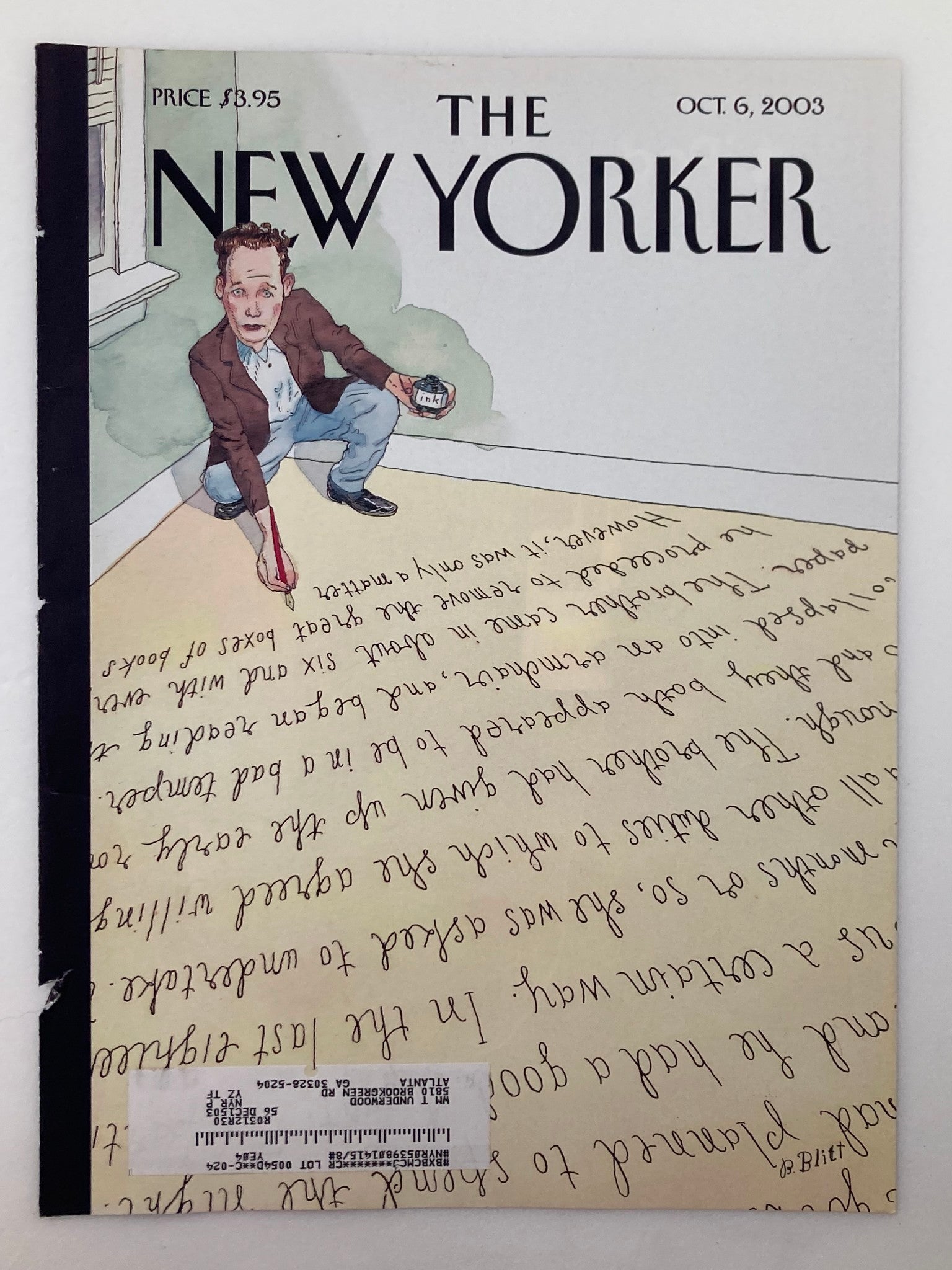 COVER ONLY The New Yorker October 6 2003 Writers Dilemma by Barry Blitt