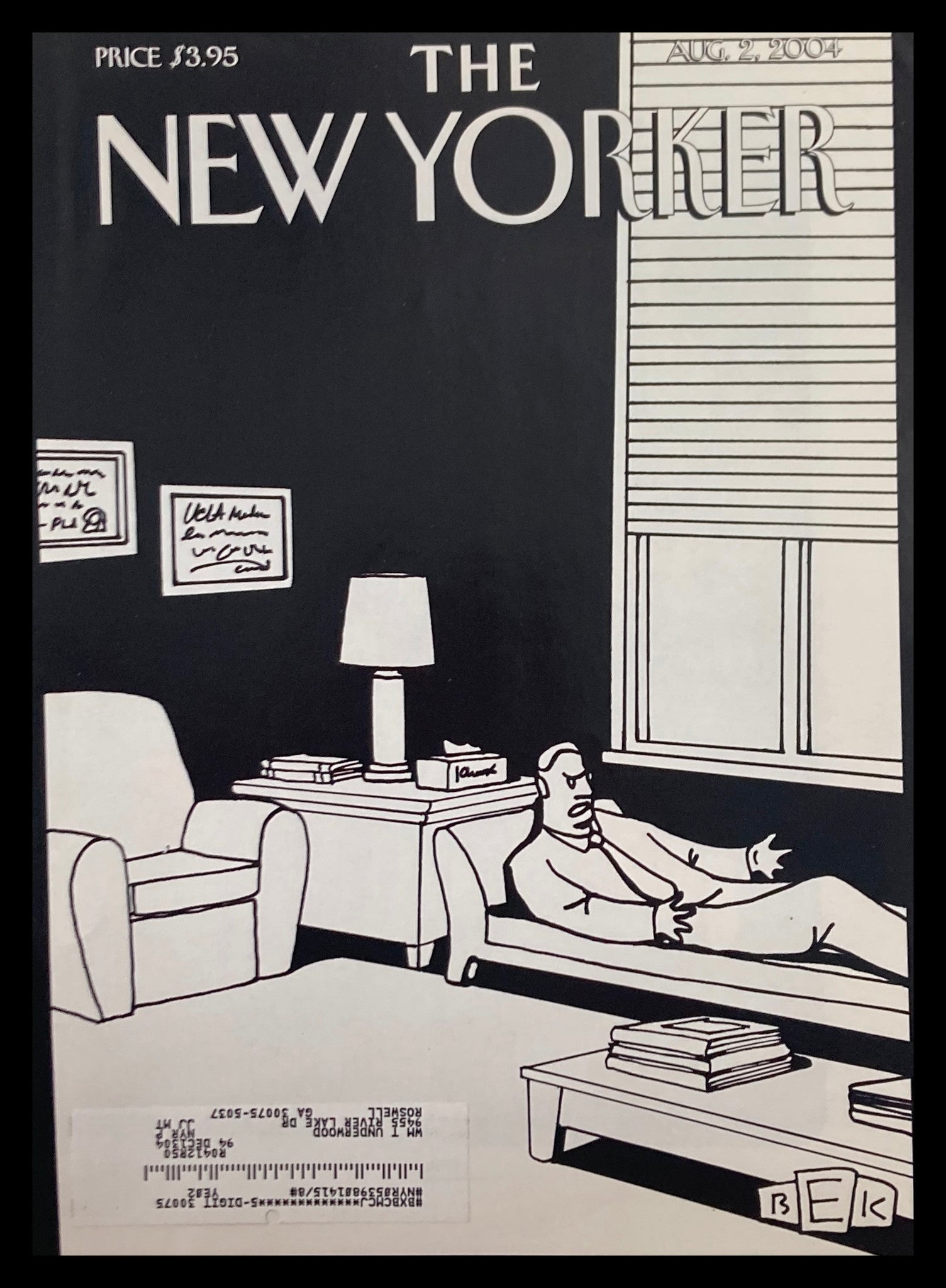 COVER ONLY The New Yorker August 2 2004 A Psychologist On Duty by Bruce E Kaplan