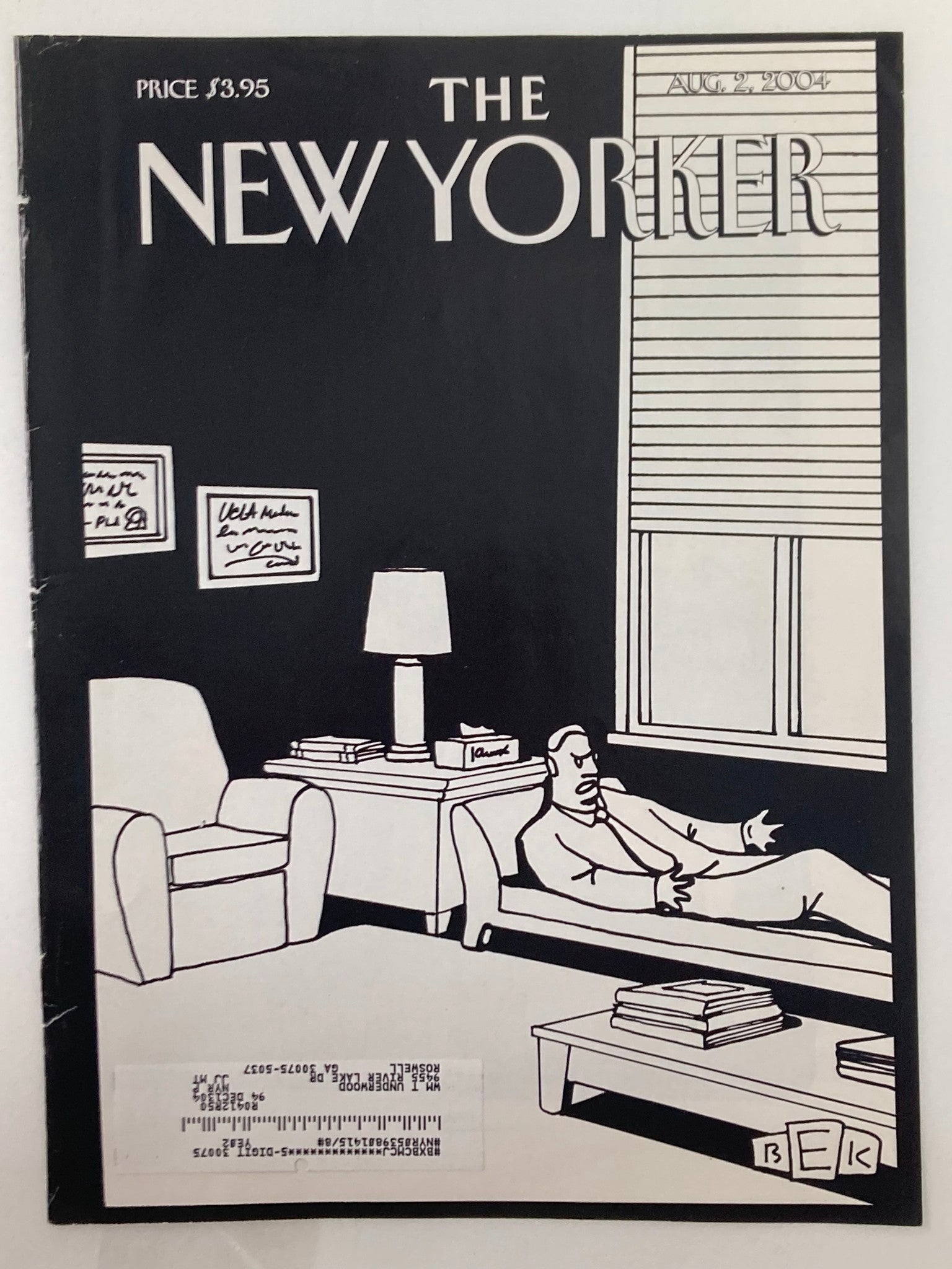 COVER ONLY The New Yorker August 2 2004 A Psychologist On Duty by Bruce E Kaplan