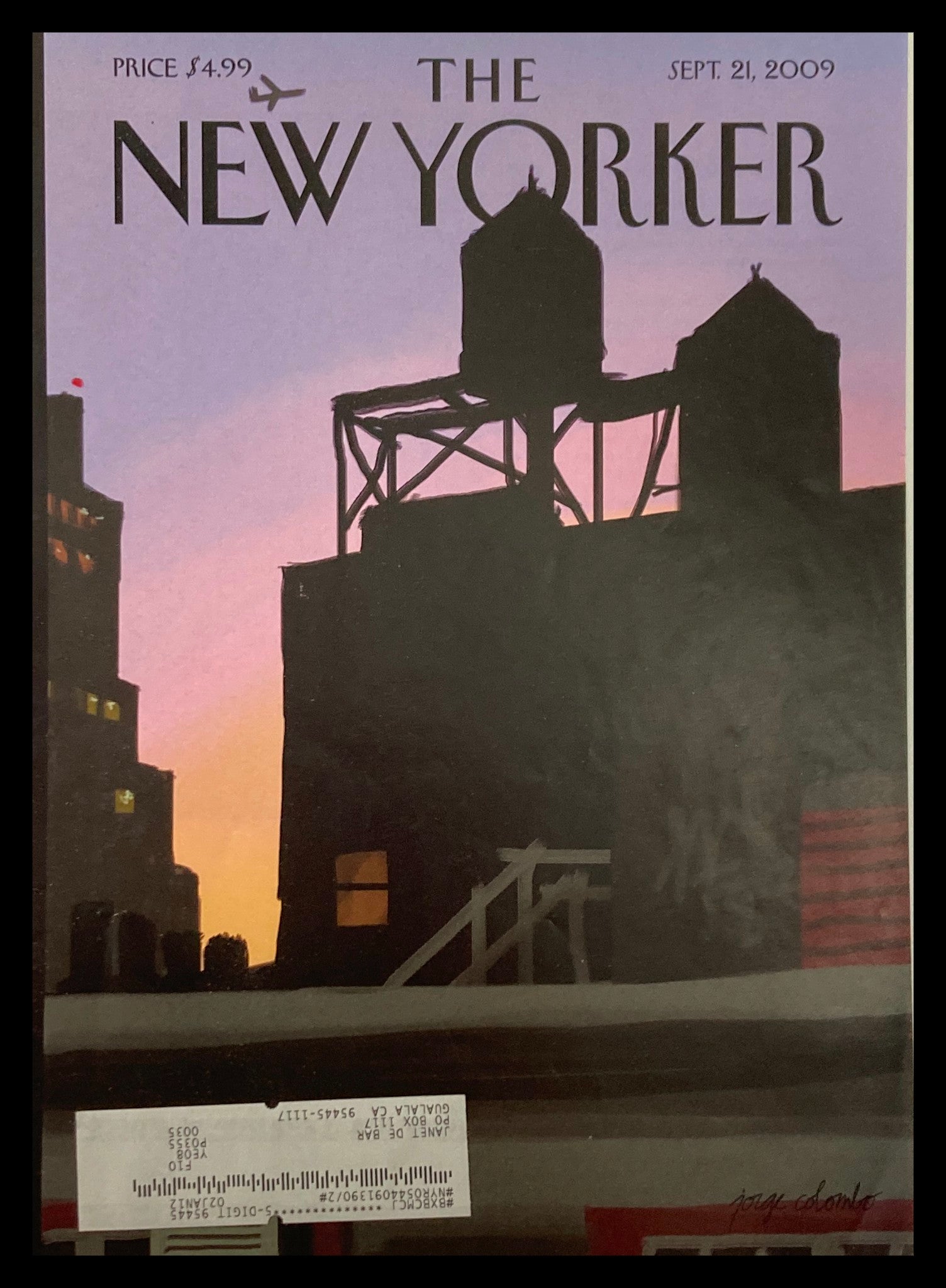 COVER ONLY The New Yorker September 21 2009 Finger Painting New Day J. Colombo