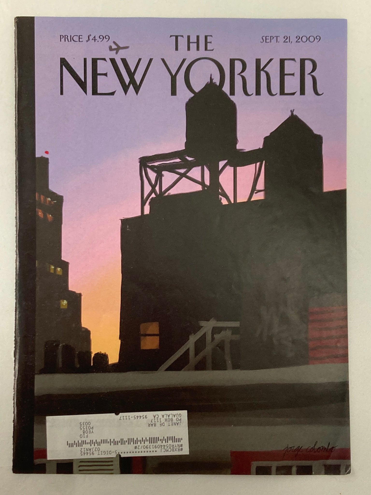 COVER ONLY The New Yorker September 21 2009 Finger Painting New Day J. Colombo