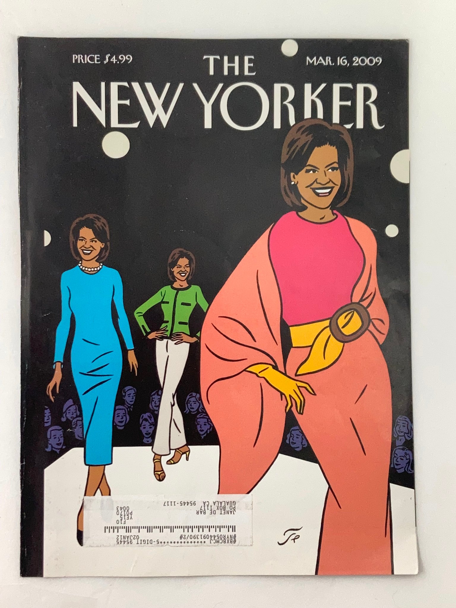 COVER ONLY The New Yorker March 16 2009 Michelle Obama by Jean-Claude Floc'h