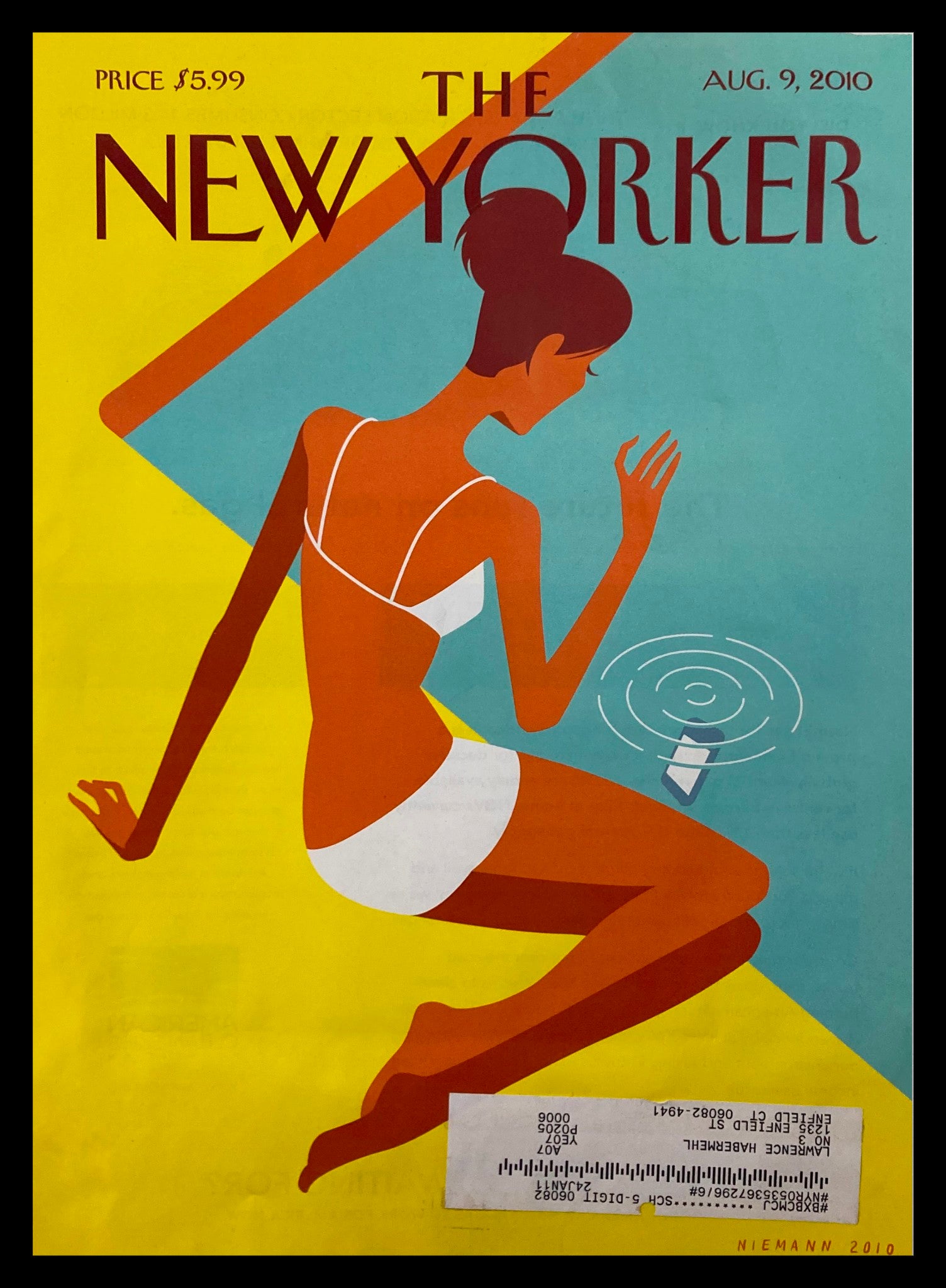 COVER ONLY The New Yorker August 9 2010 Dropped Call by Christoph Niemann