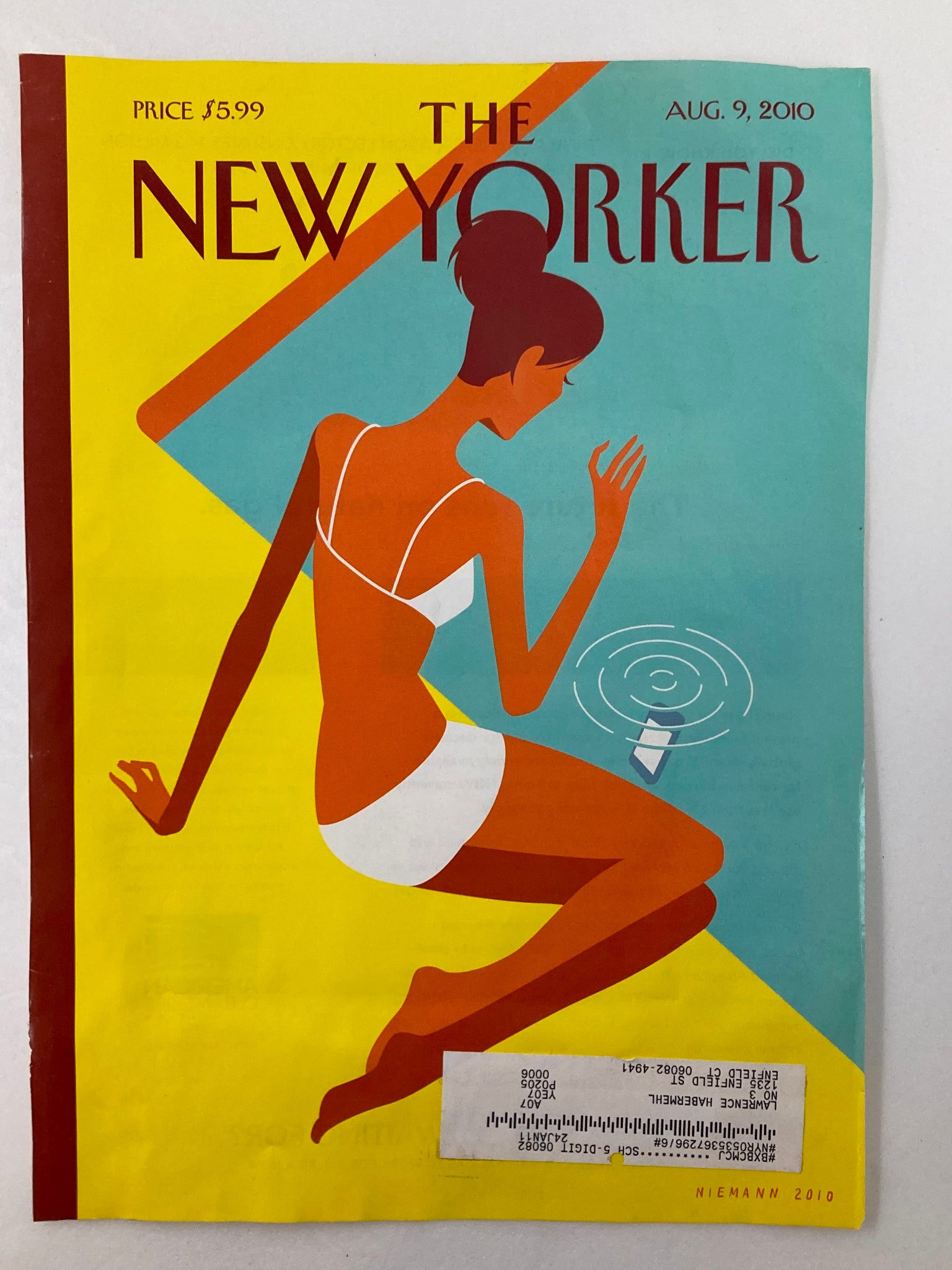 COVER ONLY The New Yorker August 9 2010 Dropped Call by Christoph Niemann