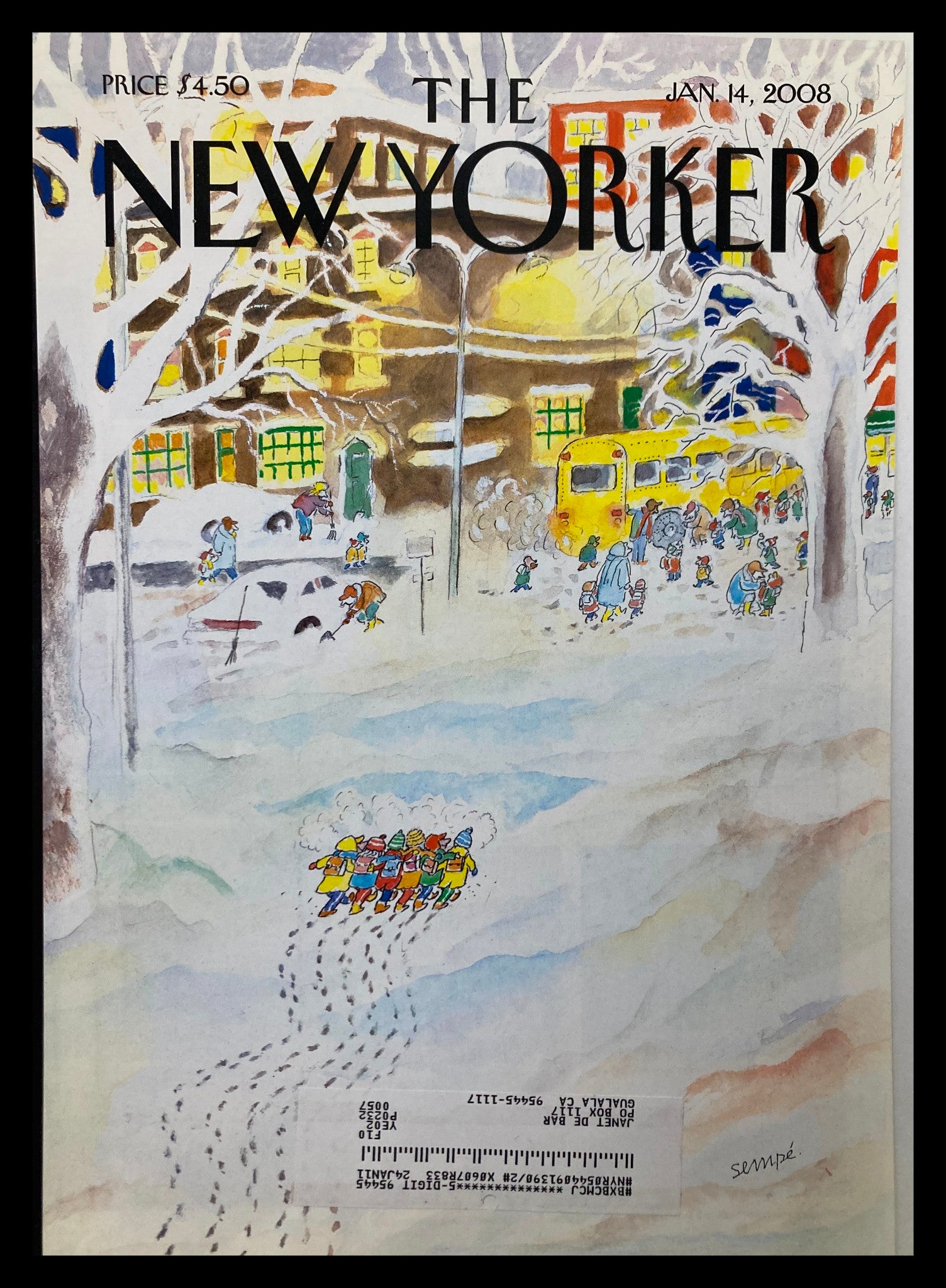 COVER ONLY The New Yorker January 14 2008 Off To School by Jean-Jacques Sempe