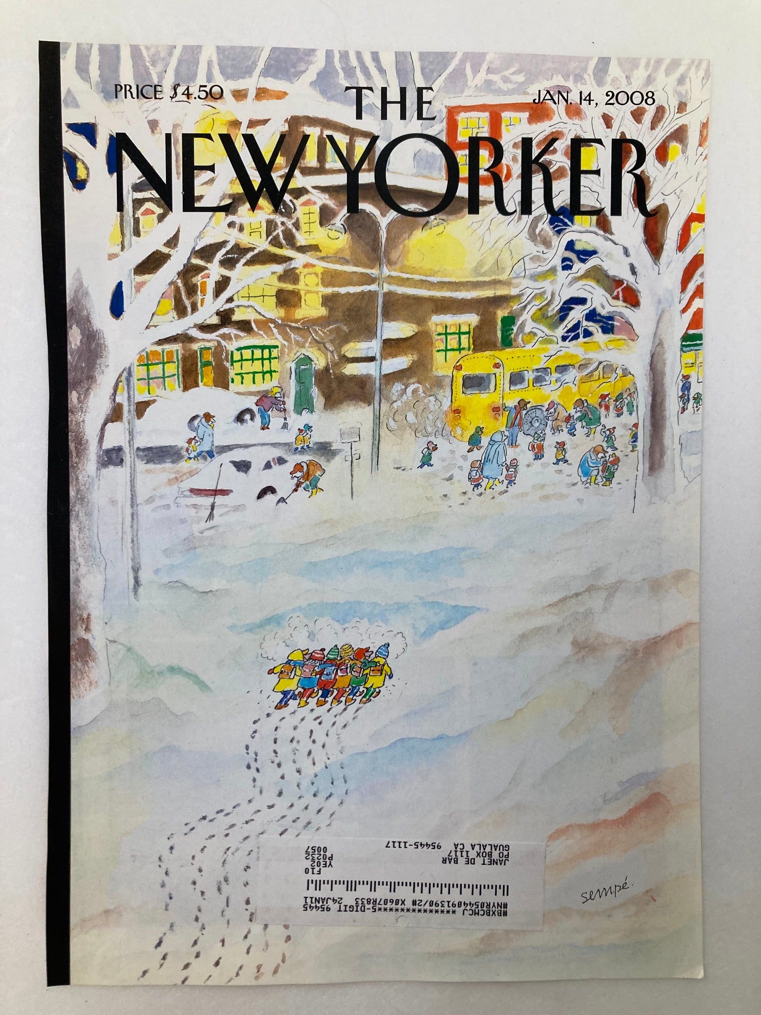 COVER ONLY The New Yorker January 14 2008 Off To School by Jean-Jacques Sempe