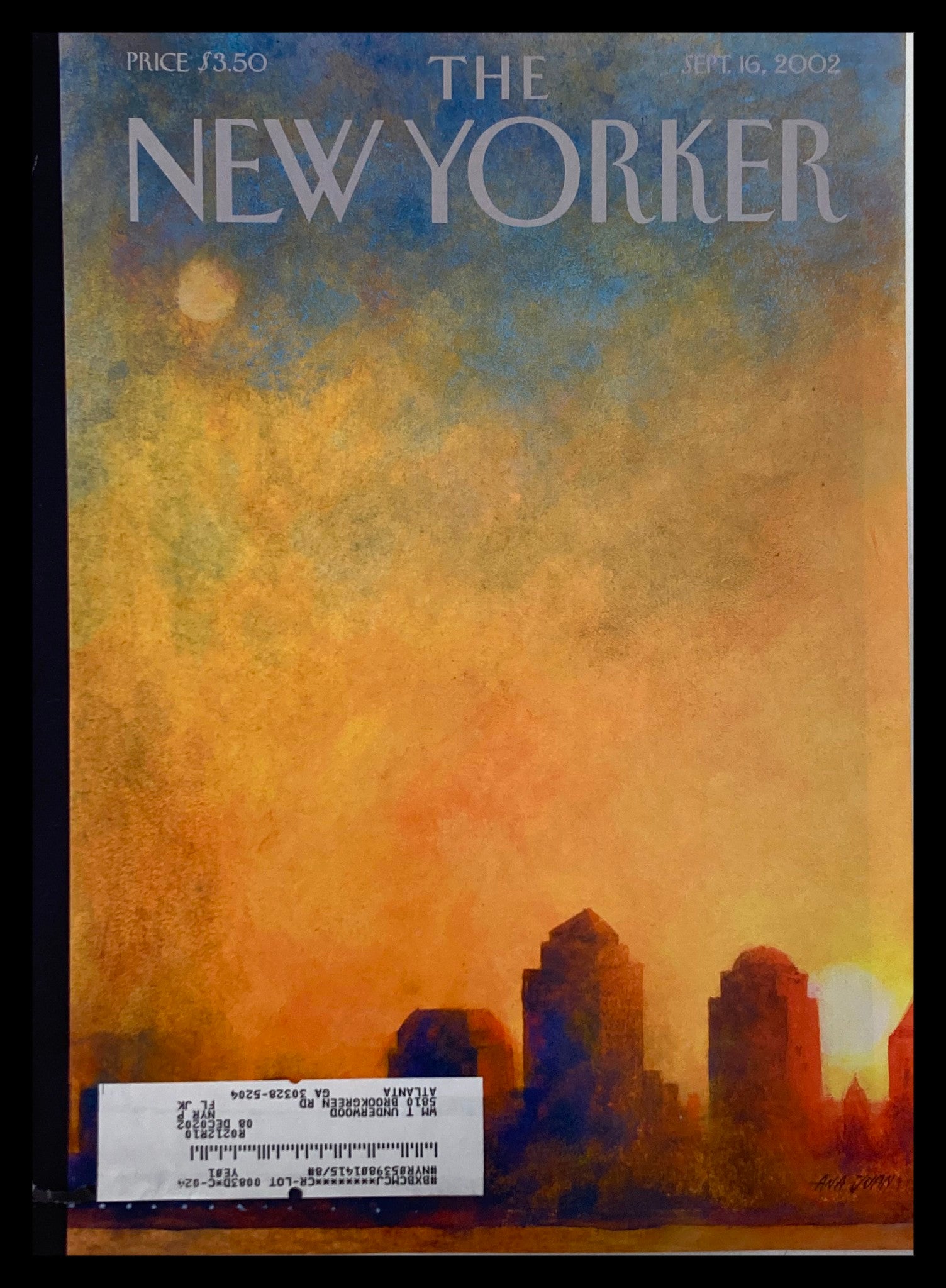 COVER ONLY The New Yorker September 16 2002 Dawn Over Manhattan by Ana Juan