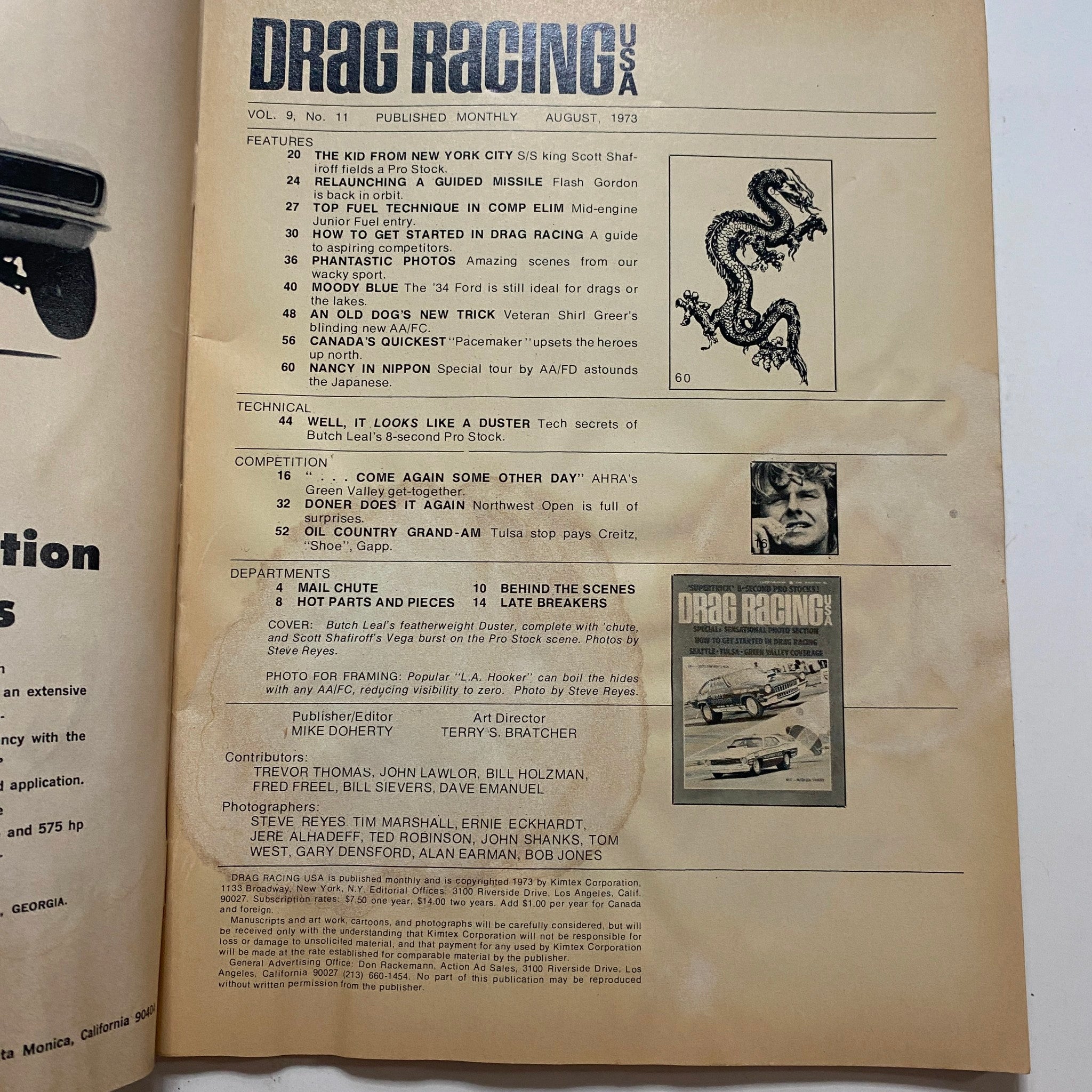 VTG Drag Racing USA Magazine August 1973 East Scott Shafiroff's Vega No Label