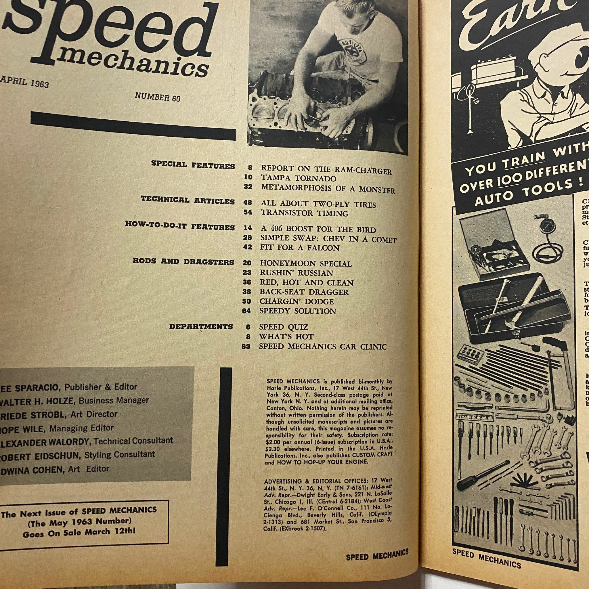 VTG Speed Mechanics Magazine April 1963 Art Malone Plymouth Dragster No Label