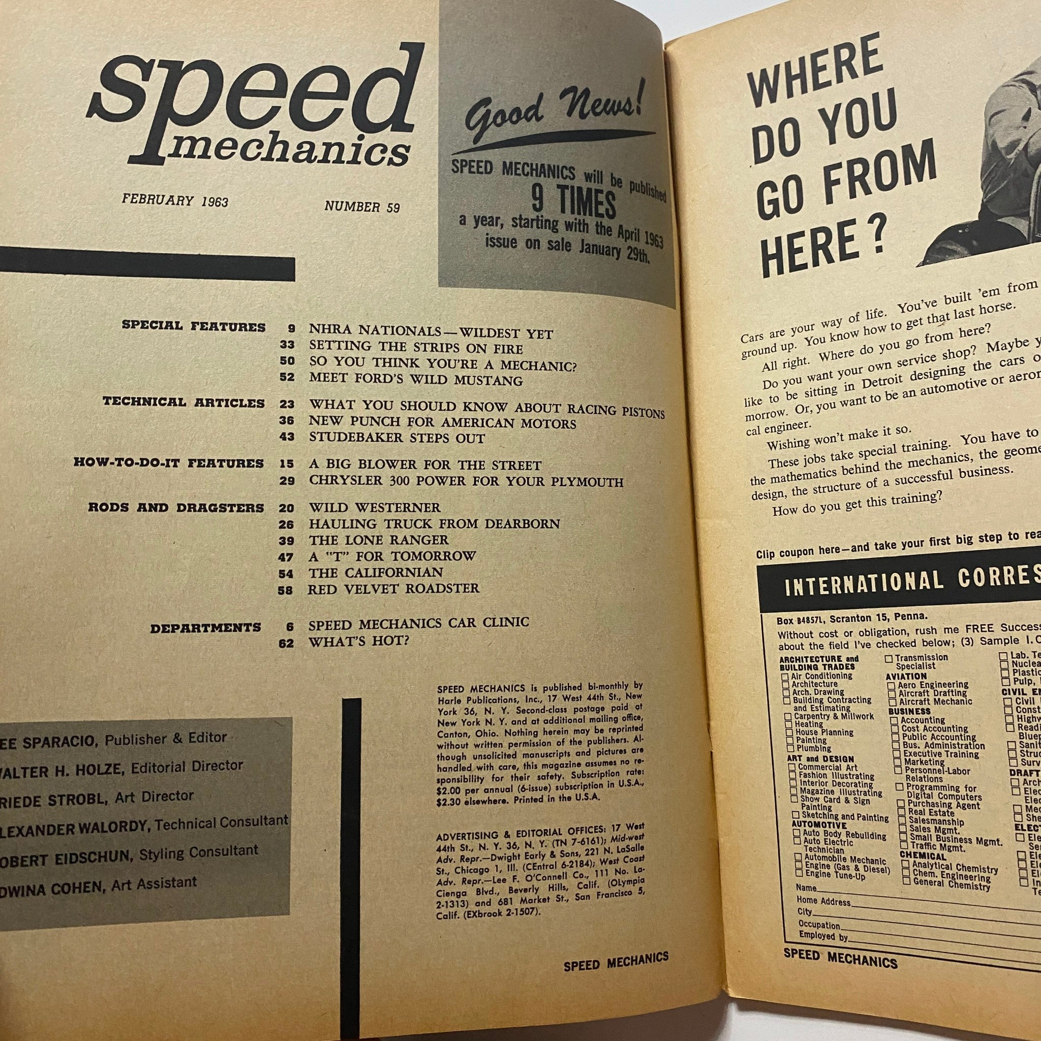 VTG Speed Mechanics Magazine February 1963 Red Velvet Roadster No Label