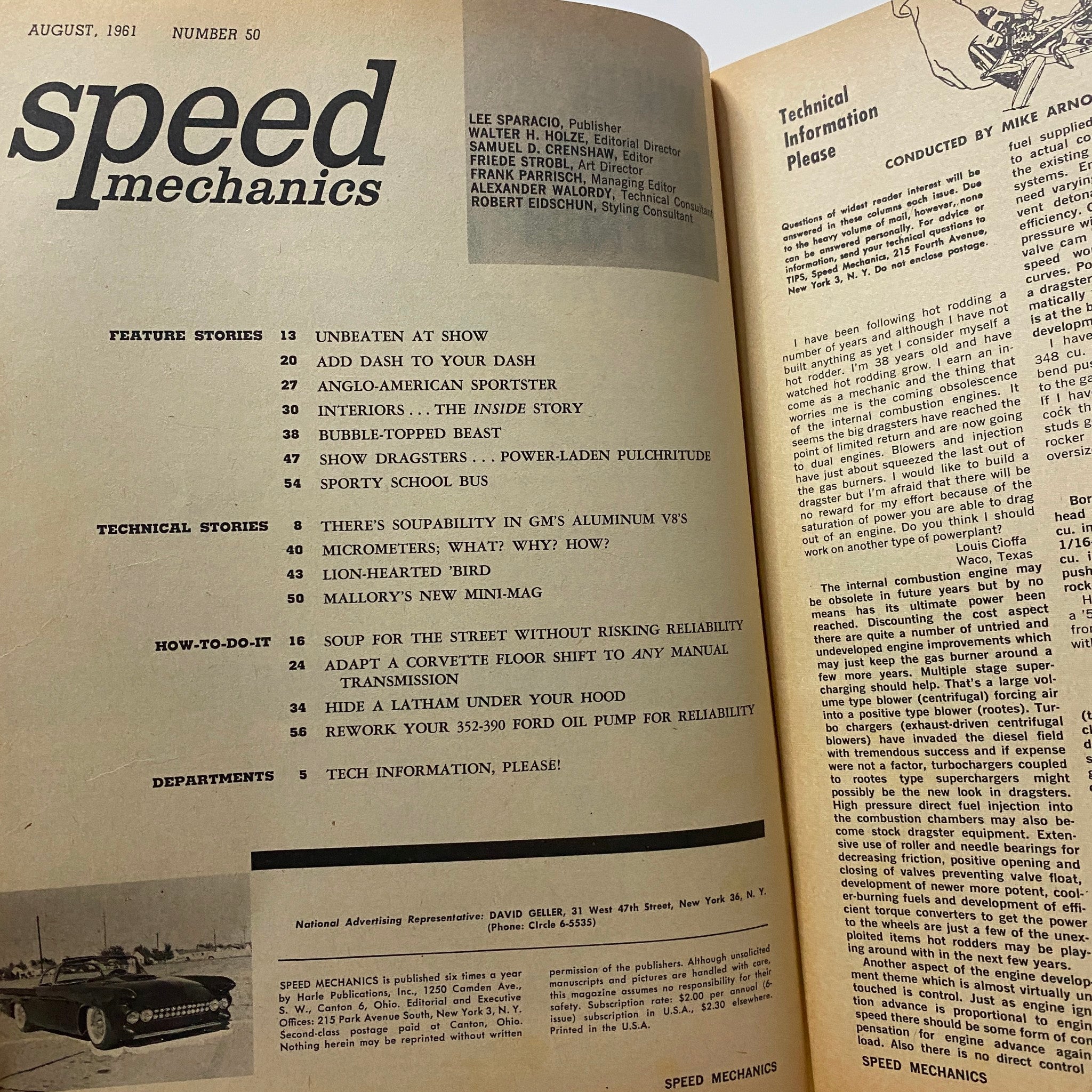 VTG Speed Mechanics Magazine August 1961 Bolt-On Power Boost No Label