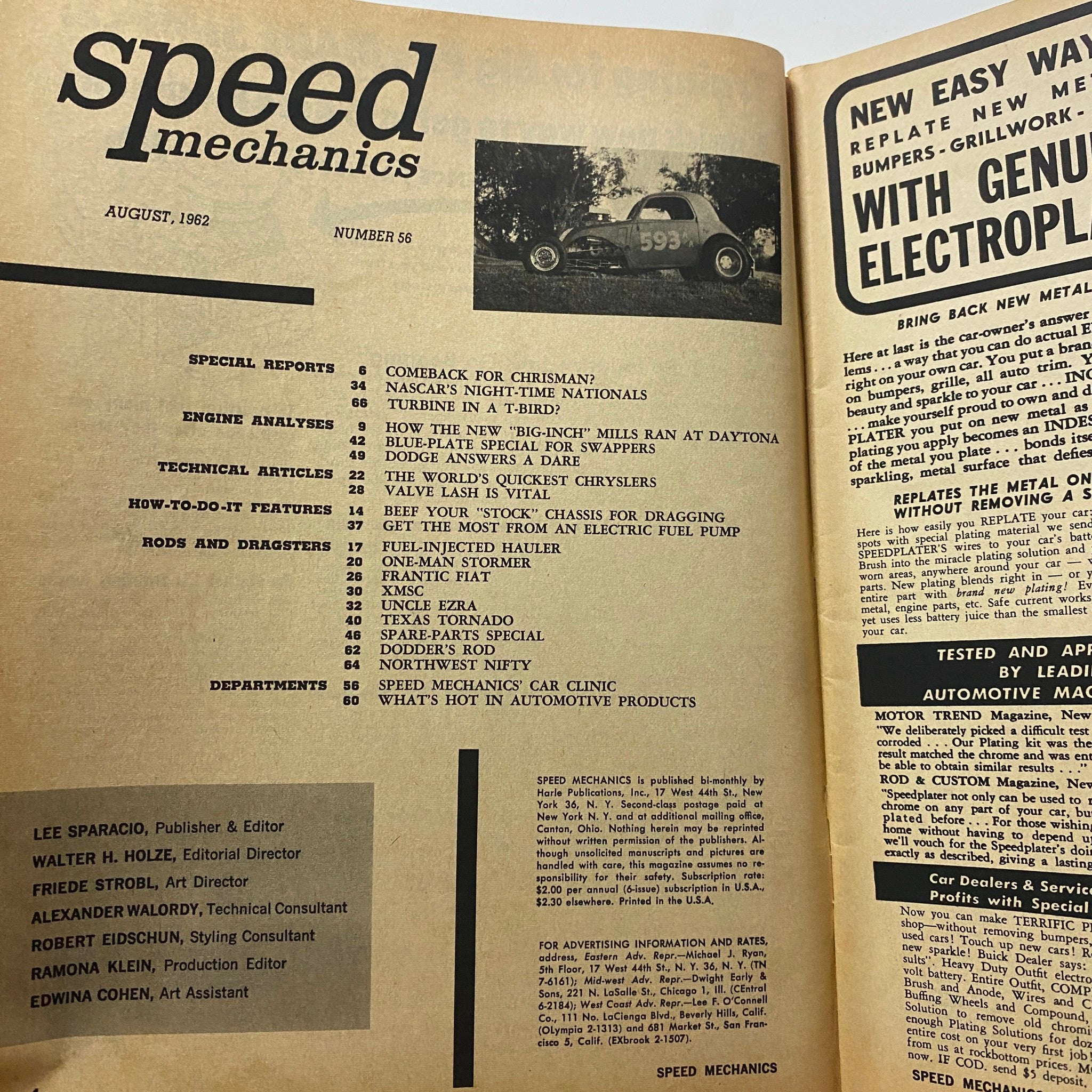 Speed Mechanics Magazine August 1962 Chrisman's Challenger GD Interior No Label