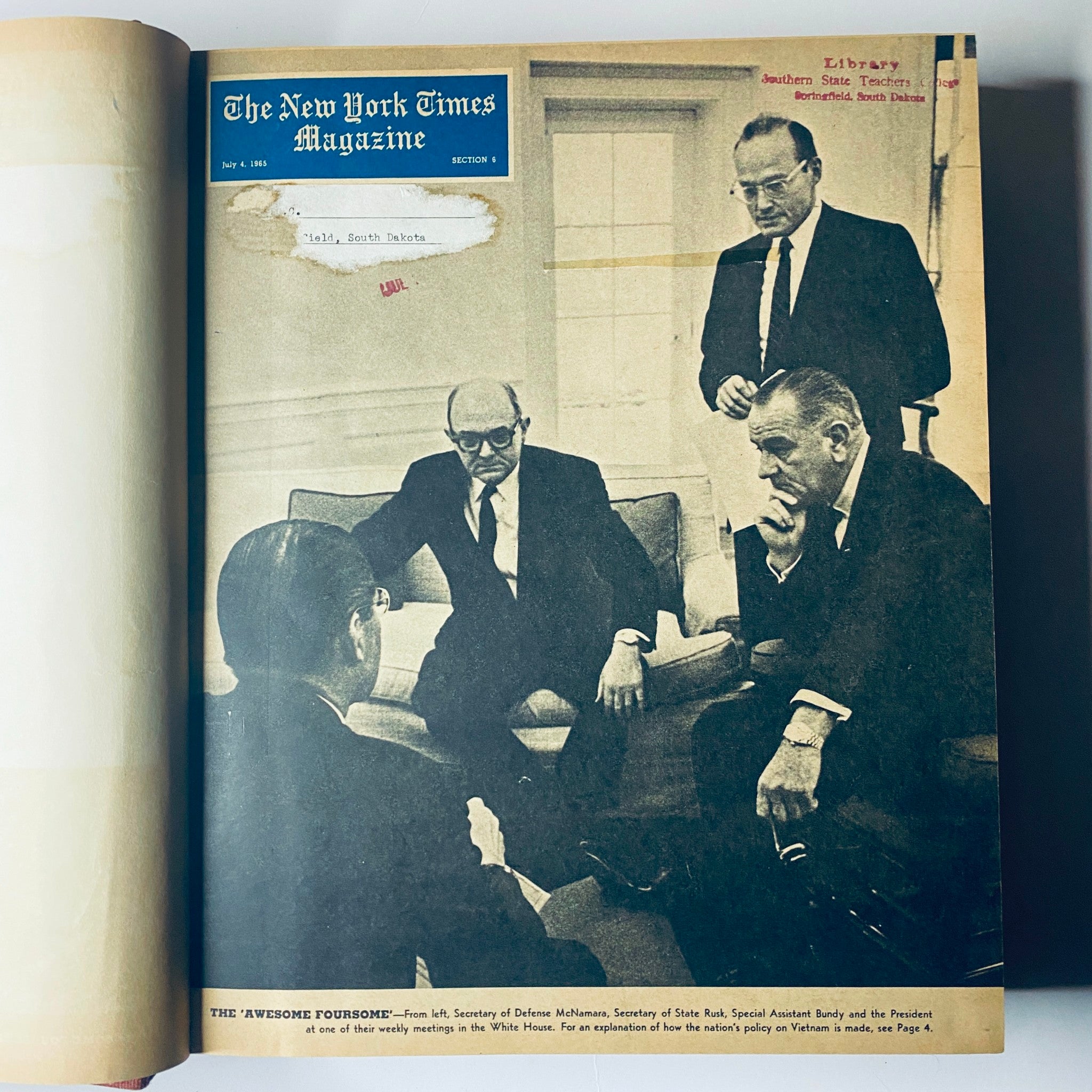 Cover page of The New York Times Magazine dated July 4, 1965, featuring notable figures in discussion, highlighting significant moments in American history.