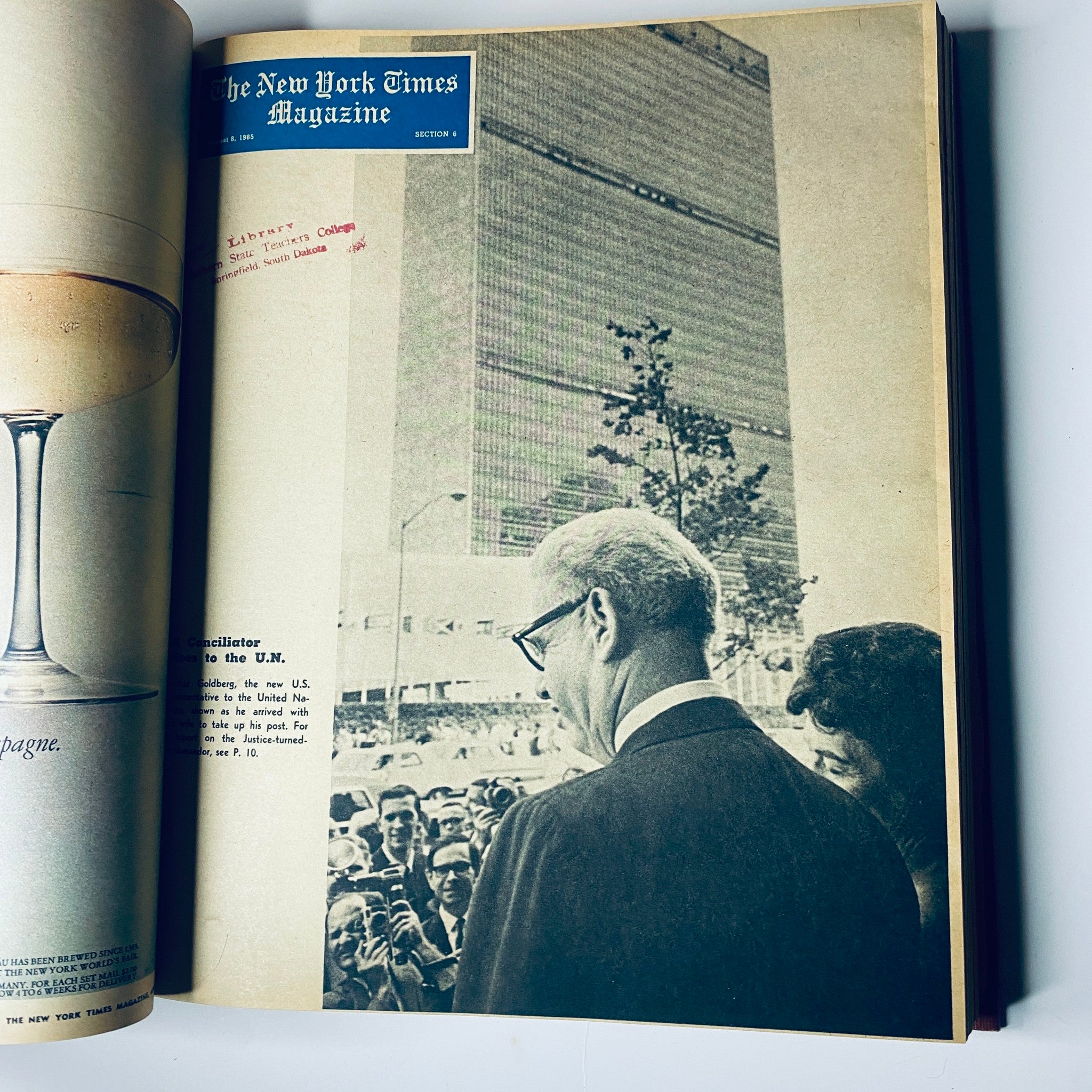 The New York Times Library Edition Bound Magazine 1965 July - September; showcasing an image of a public event with a prominent figure, highlighting newsworthy moments during that era.