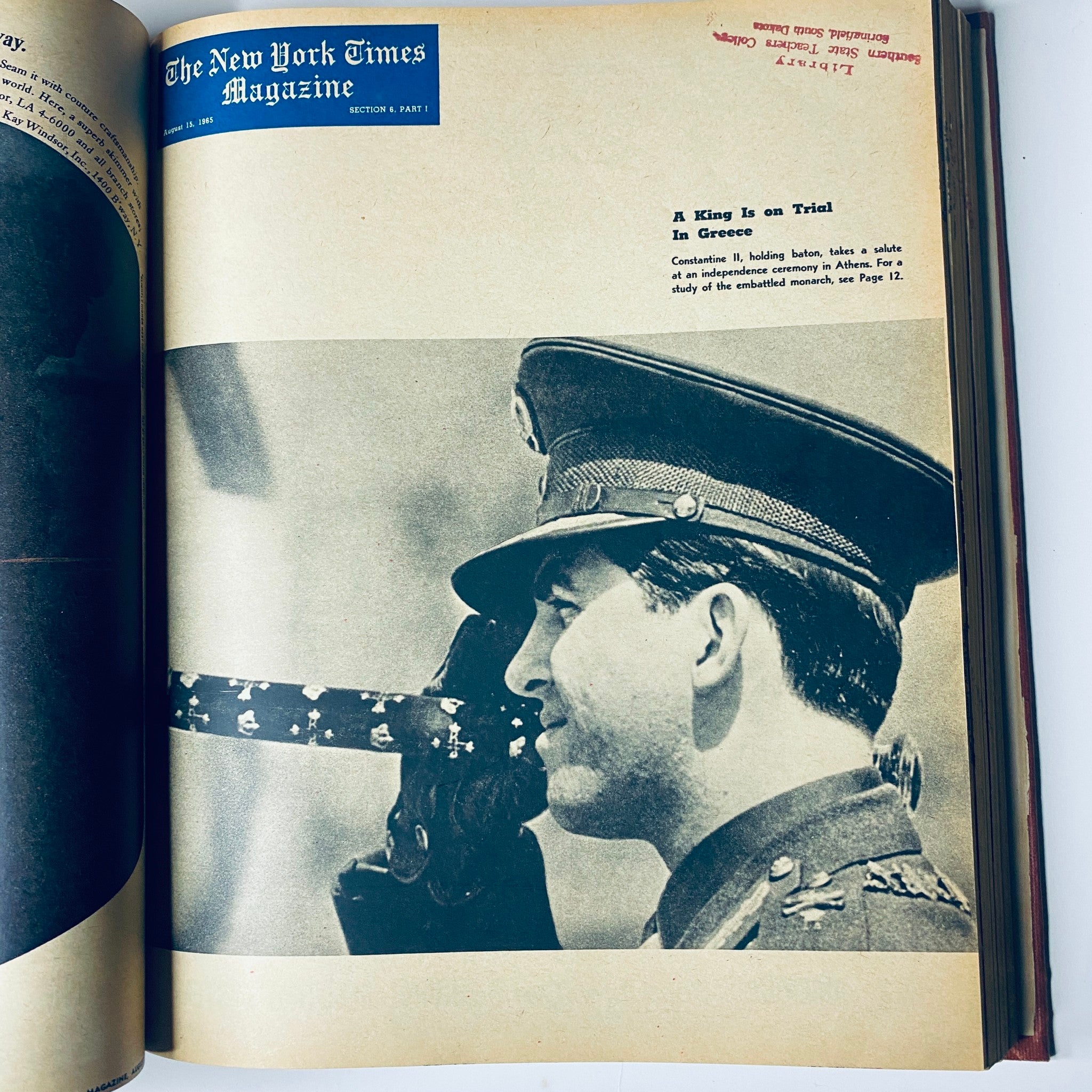 The New York Times Library Edition Bound Magazine 1965 July - September; including a photograph of a soldier in uniform during a significant moment in Greek history.