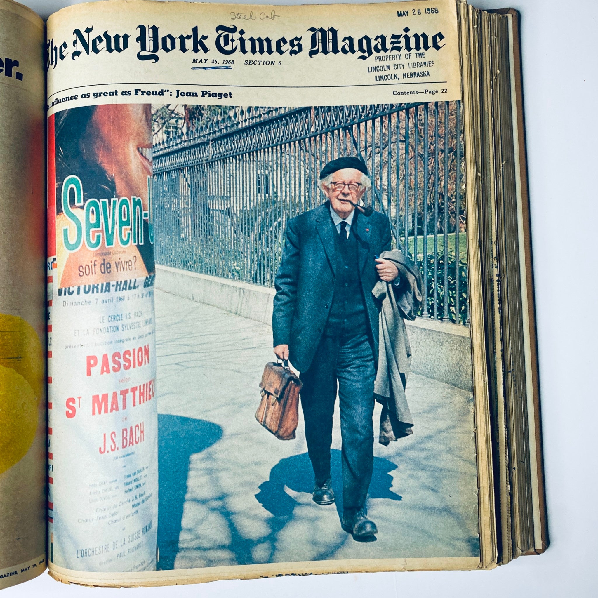 The New York Times Library Edition Bound Magazine 1968 May - June featuring a cover image from May 26, 1968, with a photograph of an elderly man walking with a briefcase, showcasing original historic content.