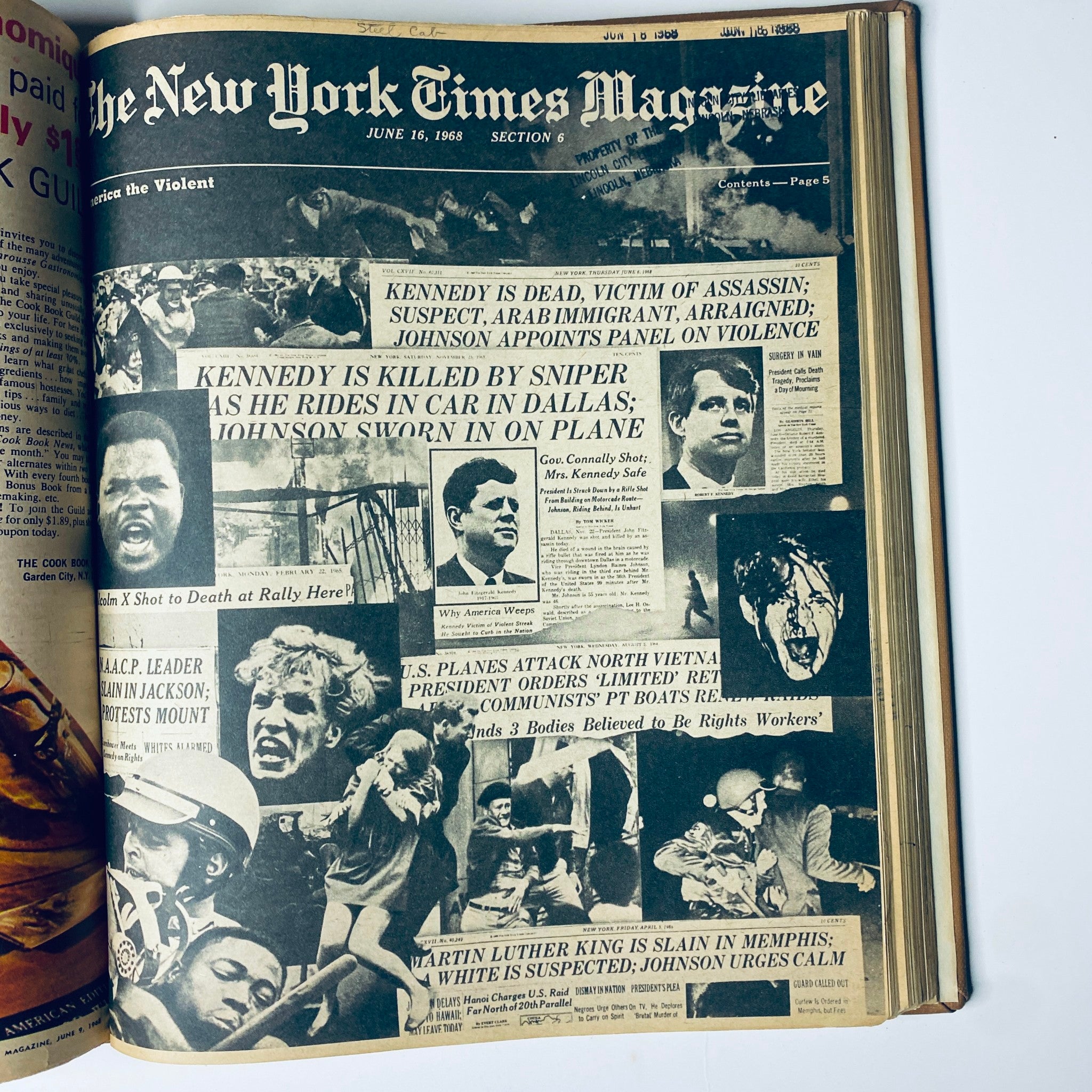 The New York Times Library Edition Bound Magazine 1968 May - June showcasing the cover from June 16, 1968, highlighting headlines about significant events including the assassination of Robert F. Kennedy.