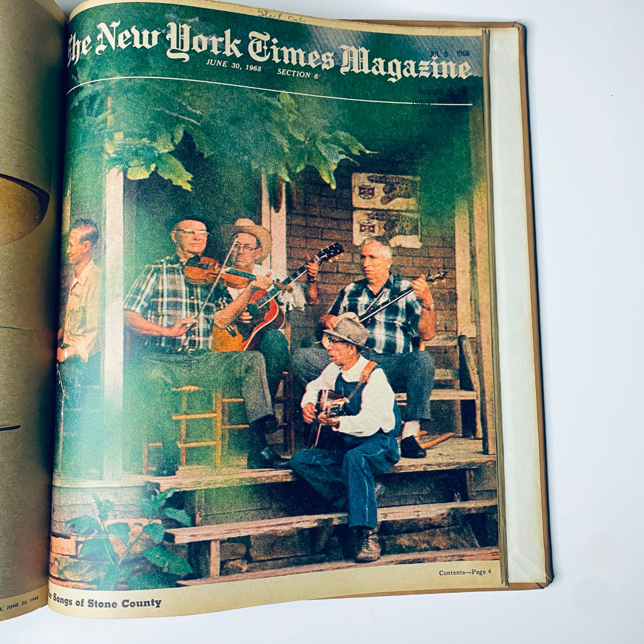 Cover of The New York Times Library Edition Bound Magazine for June 30, 1968, featuring a colorful image of musicians playing instruments outdoors.