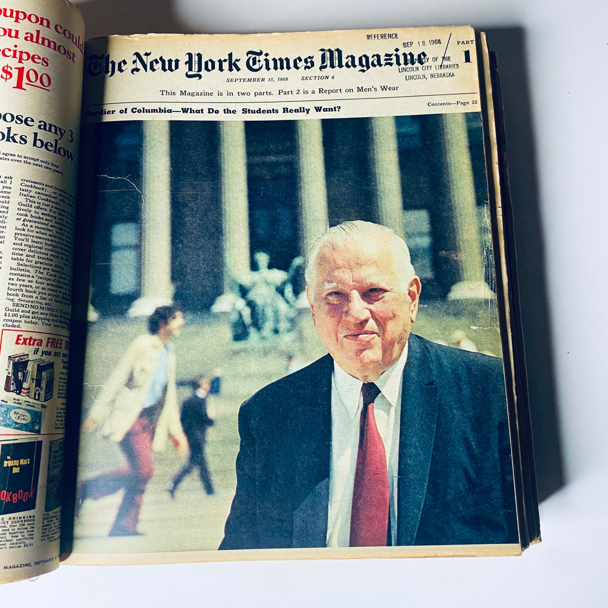 Cover page of The New York Times Magazine September 15, 1968 issue featuring a prominent individual from The New York Times Library Edition Bound Magazine 1968 September - October.