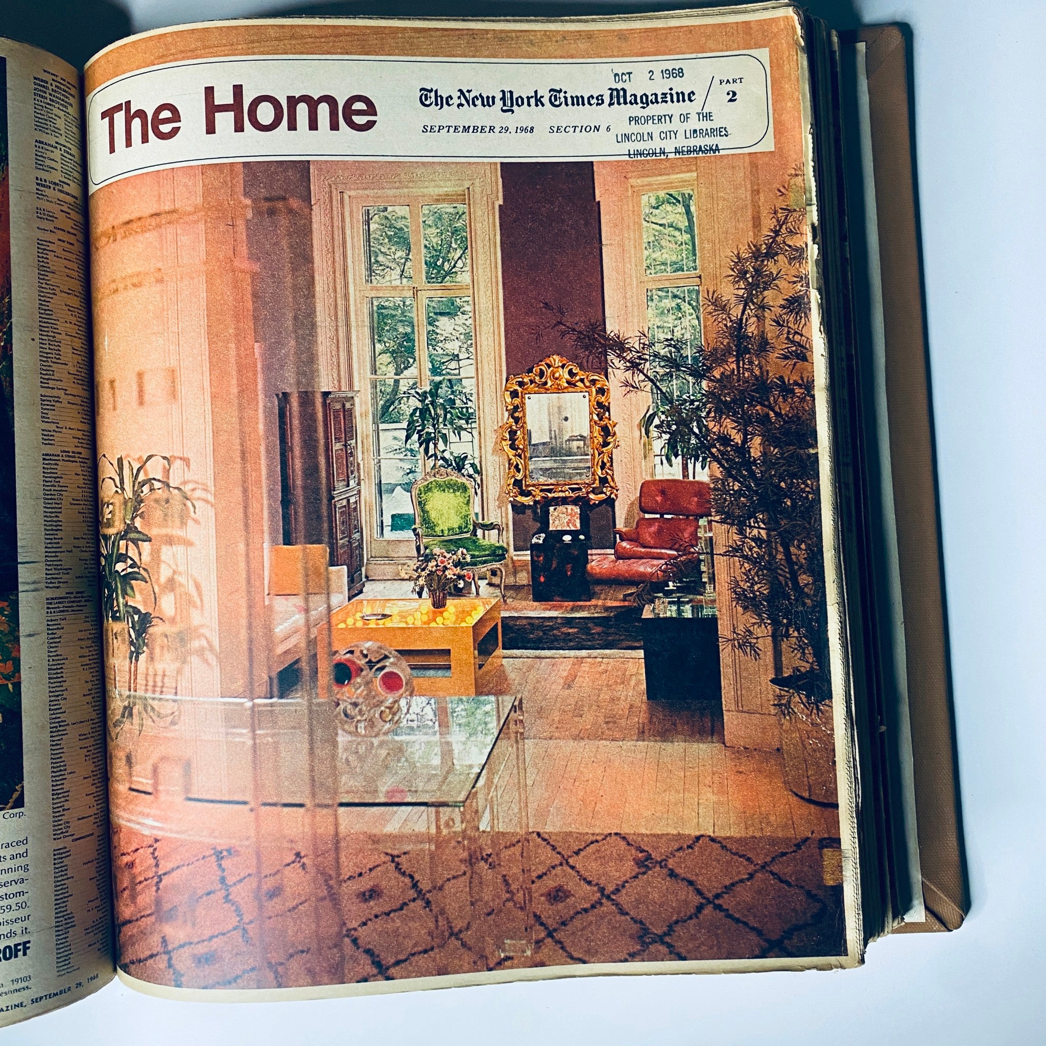 Cover of The New York Times Magazine from September 29, 1968, displaying a beautifully styled interior of a home, highlighting contemporary furniture and decor trends from the late 1960s.