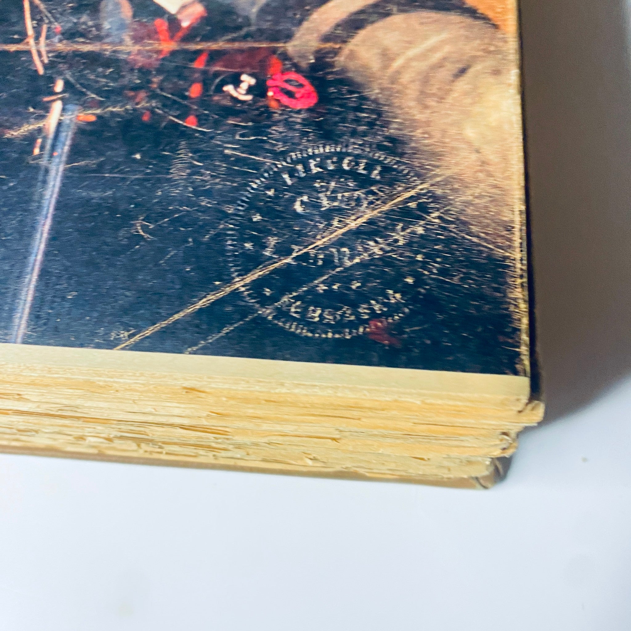 Close-up view highlighting the spine of The New York Times Library Edition Bound Magazine 1968 March - April, with a stamp indicating ownership by Lincoln City Libraries.