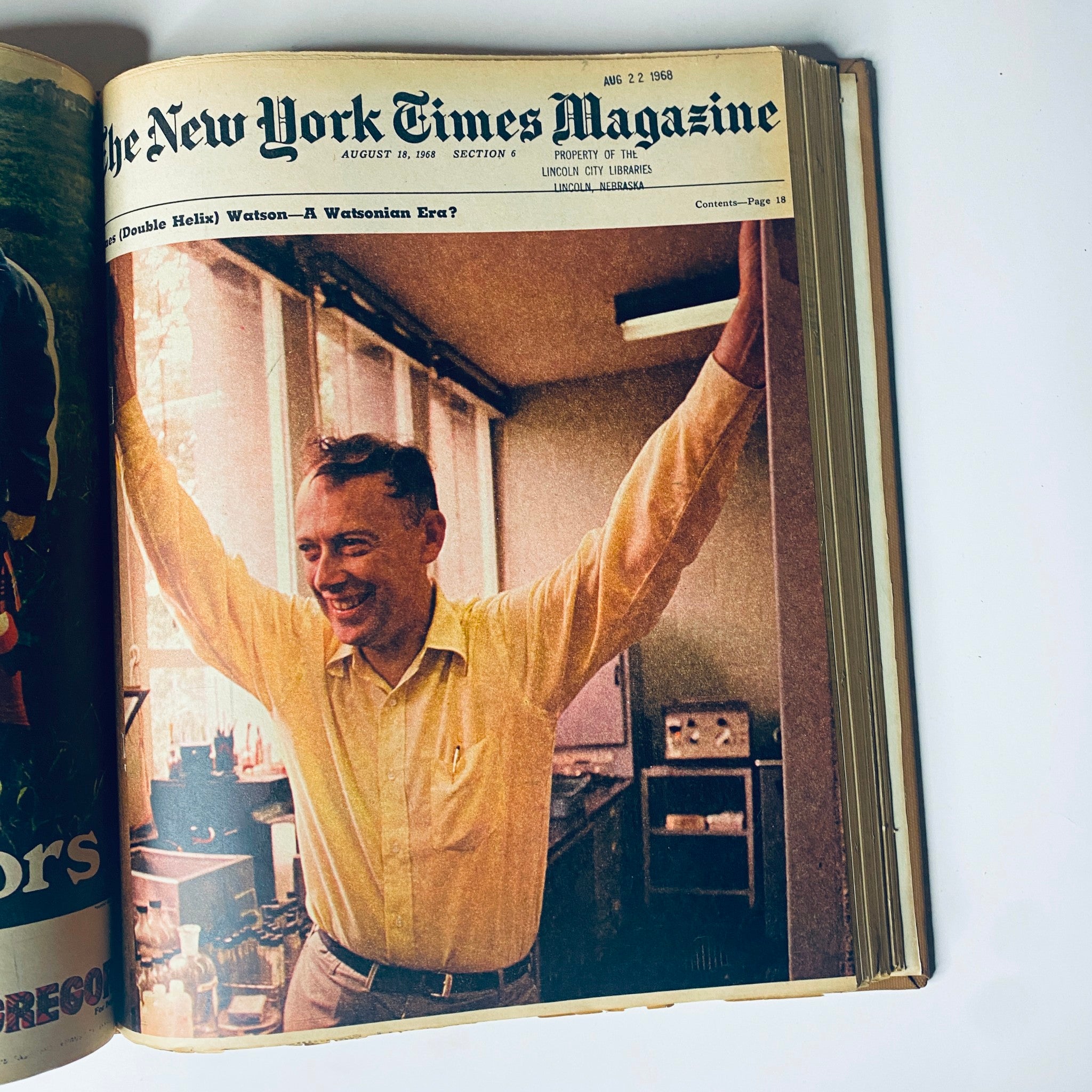 Cover of The New York Times Magazine from August 18, 1968, featuring a prominent figure with raised arms, symbolizing joy or achievement, reflecting the zeitgeist of a transformative summer.