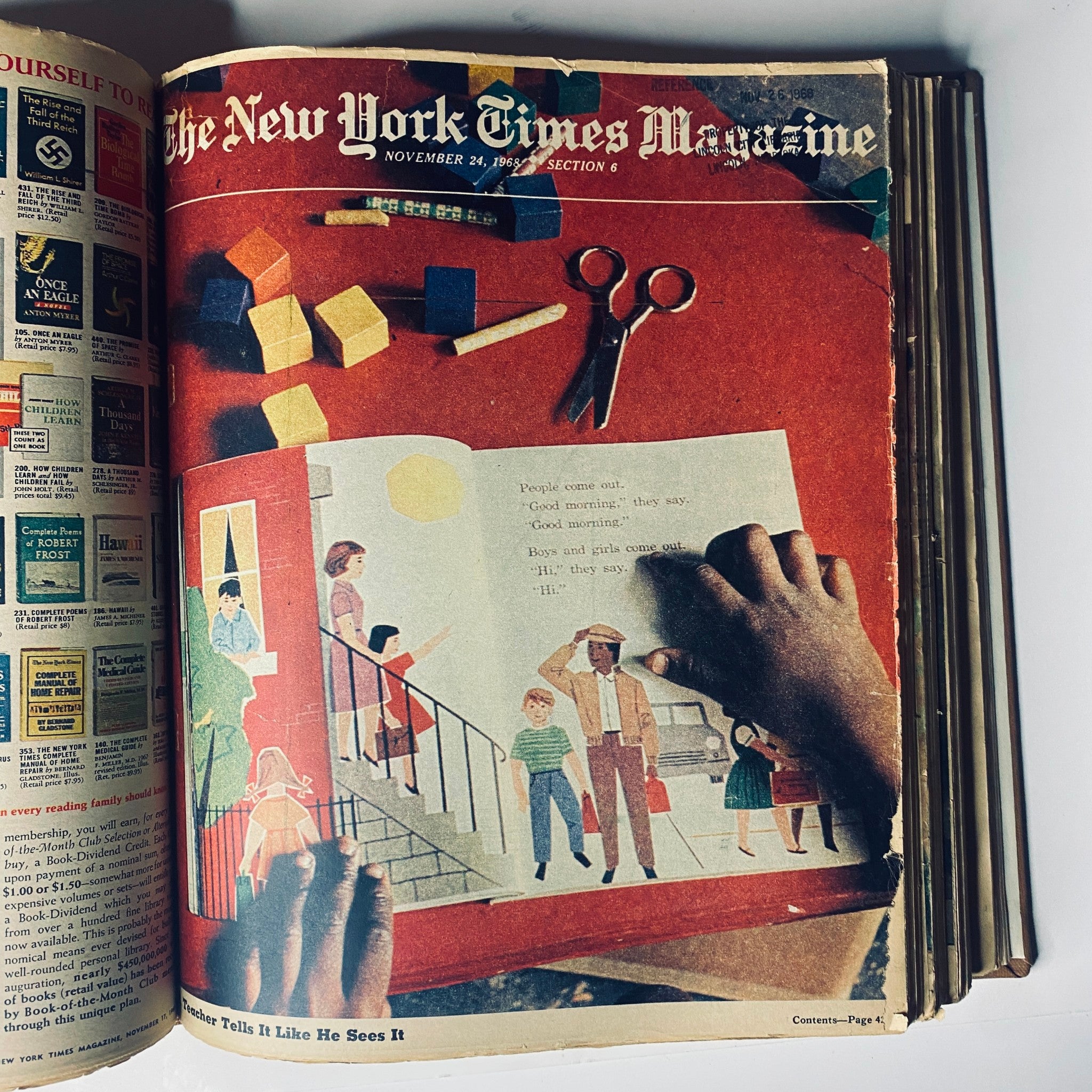Cover of The New York Times Magazine from November 24, 1968, depicting an illustrated classroom scene, part of a feature on education.