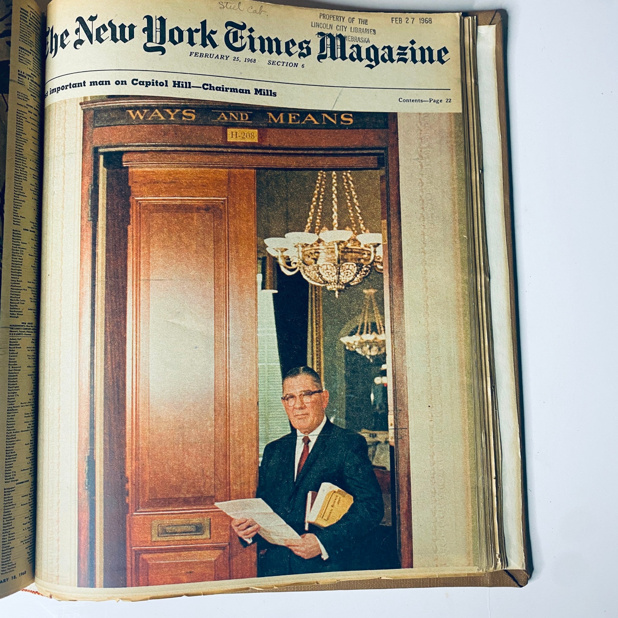 The New York Times Library Edition Bound Magazine 1968 January - February, showcasing the cover of the February 25, 1968 issue featuring a prominent figure on Capitol Hill, with the title 'Ways and Means'.