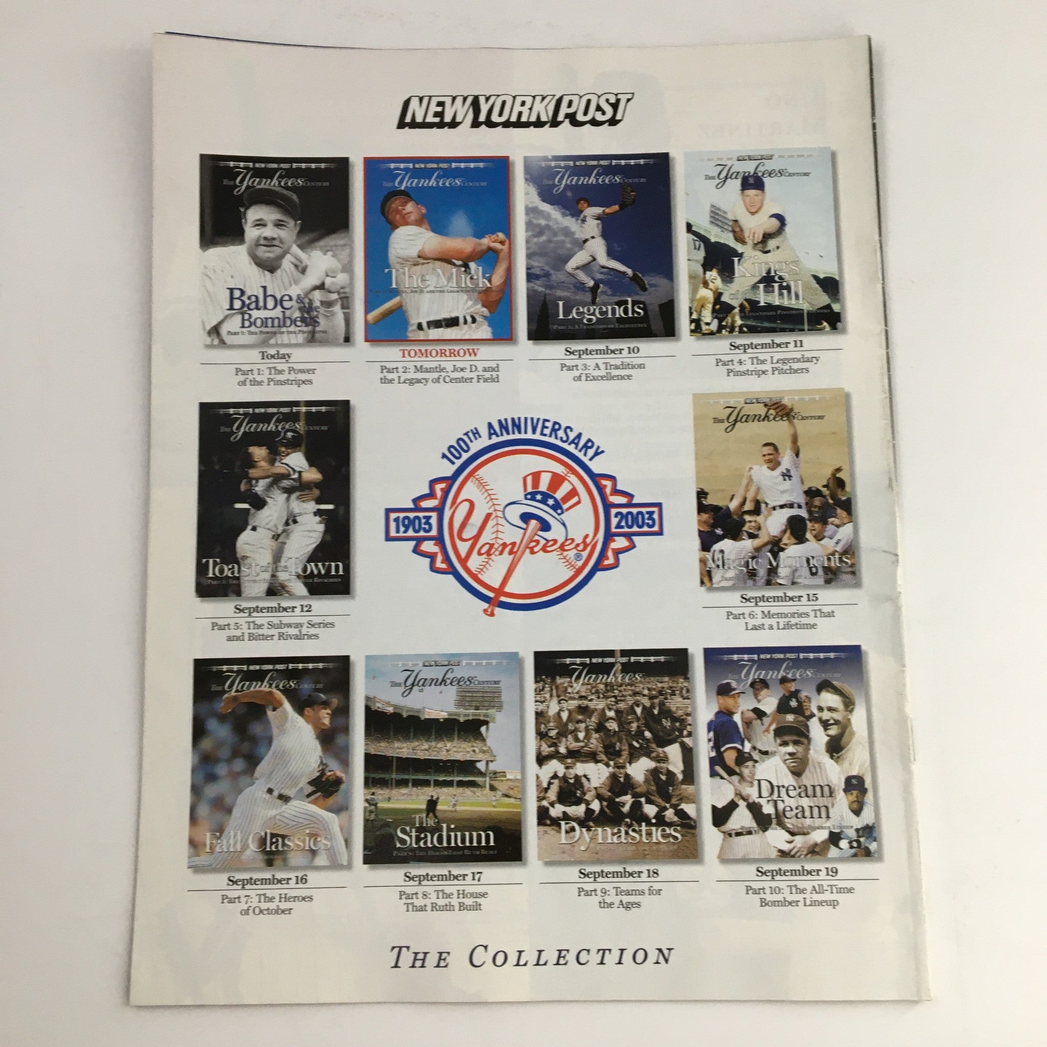 New York Post 2003 The Yankees Century Legends Part 1 Babe Ruth & The Bombers