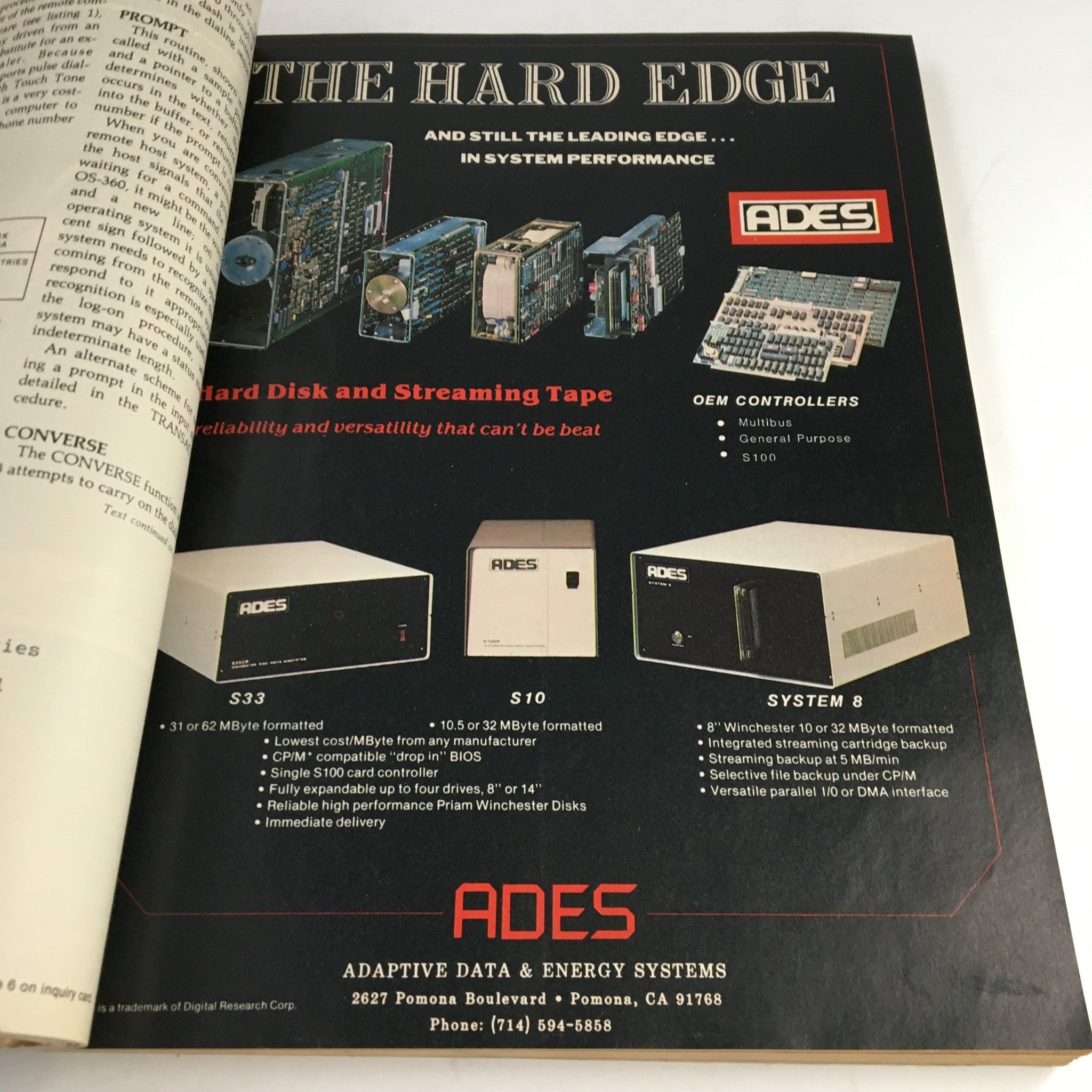Inside advertisement page of VTG Byte The Small System Journal October 1981 Vol 6 #10 Local Networks featuring ADES hard disk and streaming tape products.