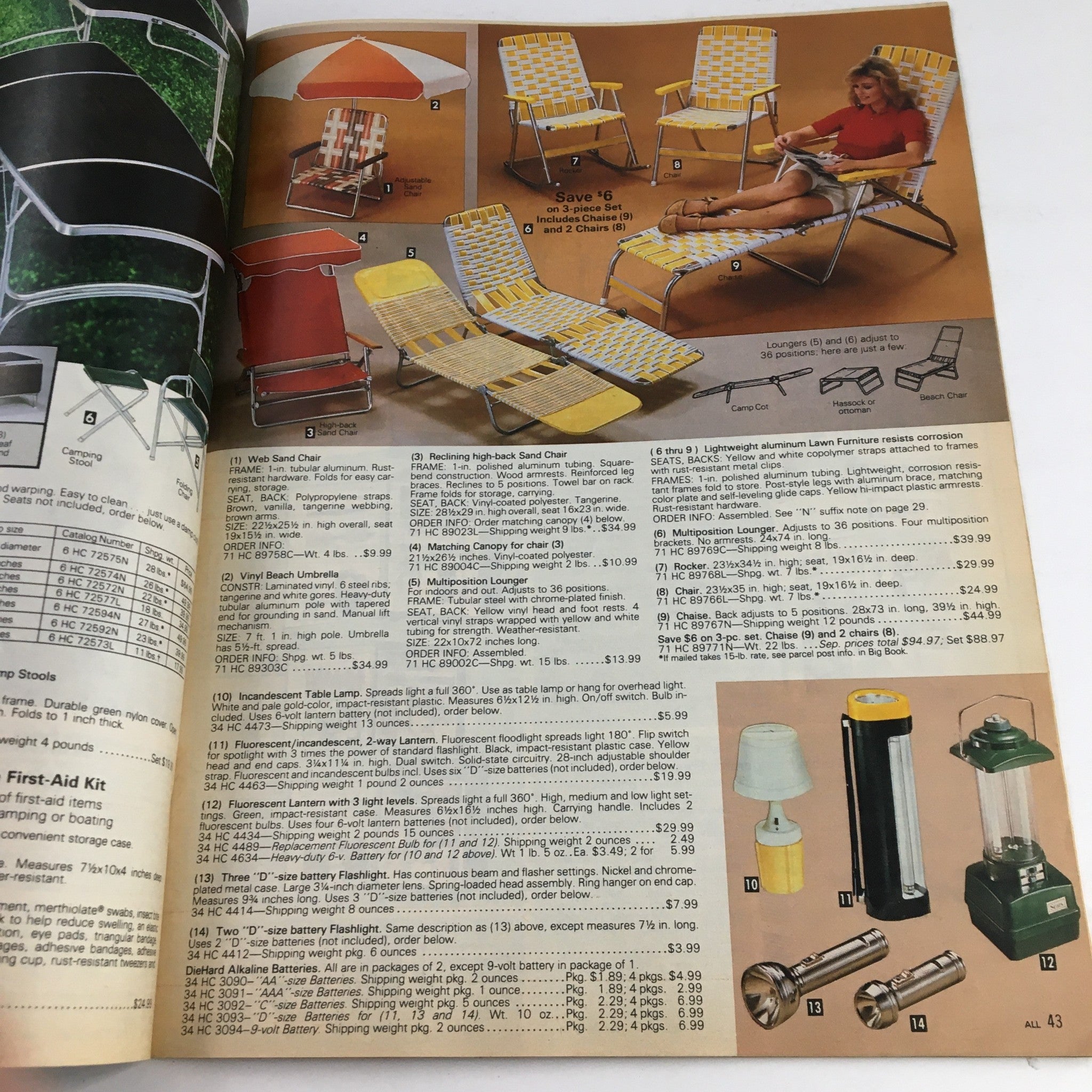 Sears 1983 Recreational Vehicle and Camping Equipment Rancho, Cyclone Specialog displaying outdoor camping furniture including chairs and loungers.