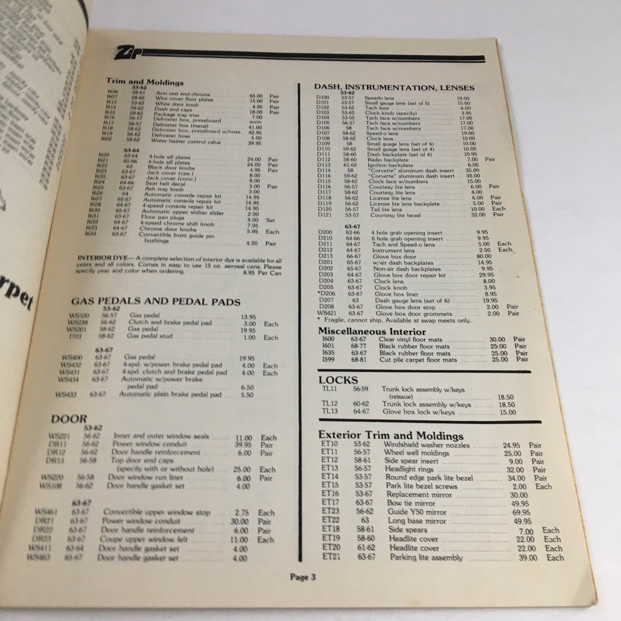 Zip Products Corvette Parts & Accessories 1982 Catalog