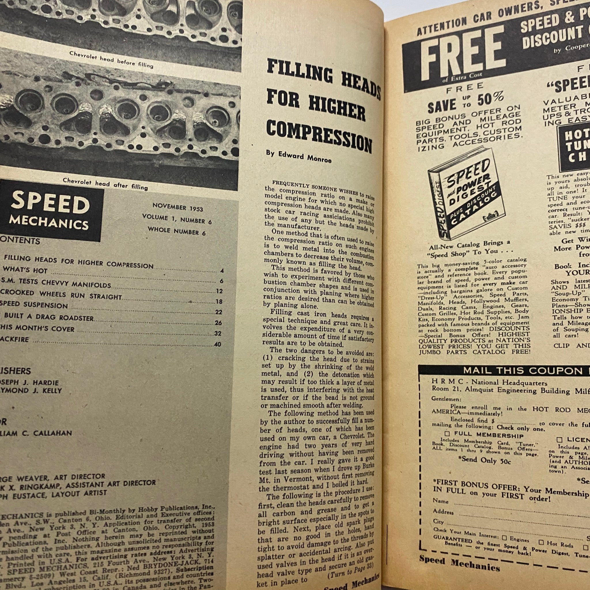 VTG Speed Mechanics Magazine November 1953 SM Tests Chevy Manifolds No Label