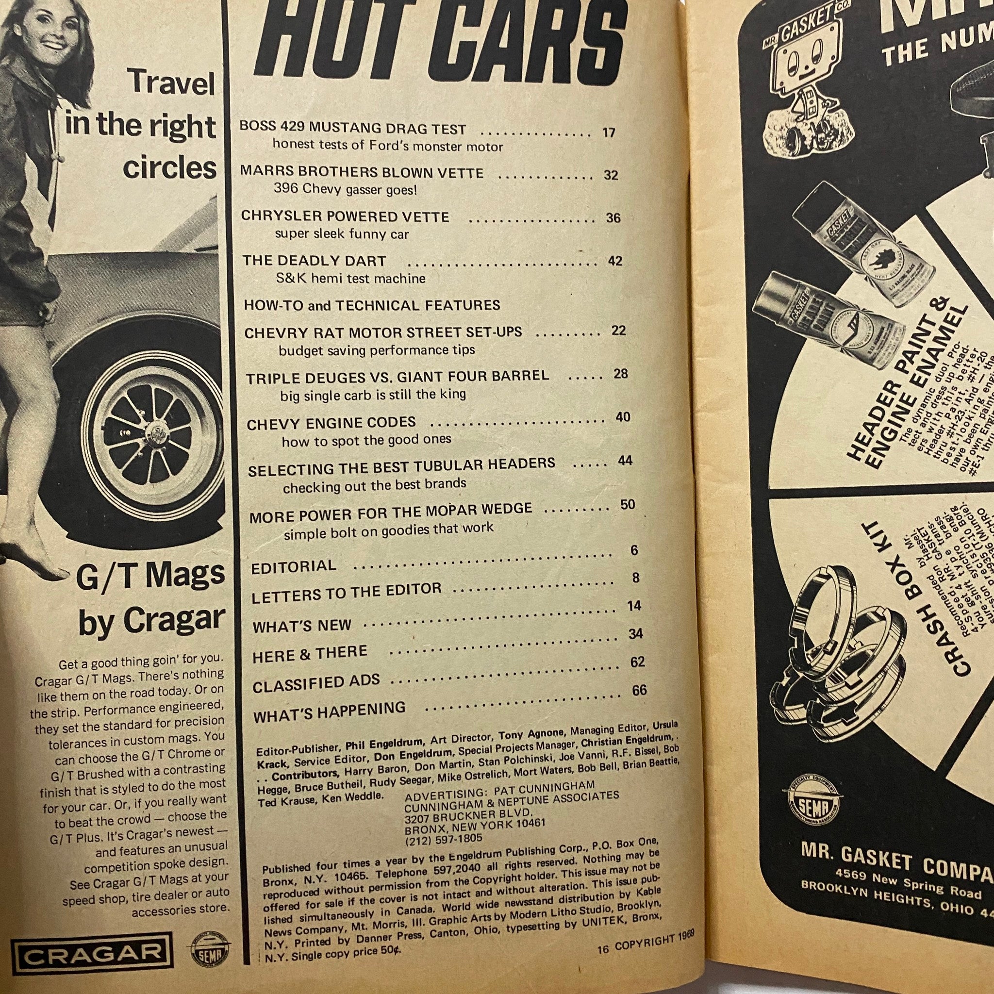 VTG Hot Cars Magazine August 1969 Marrs Bros. Blown 396 No Label