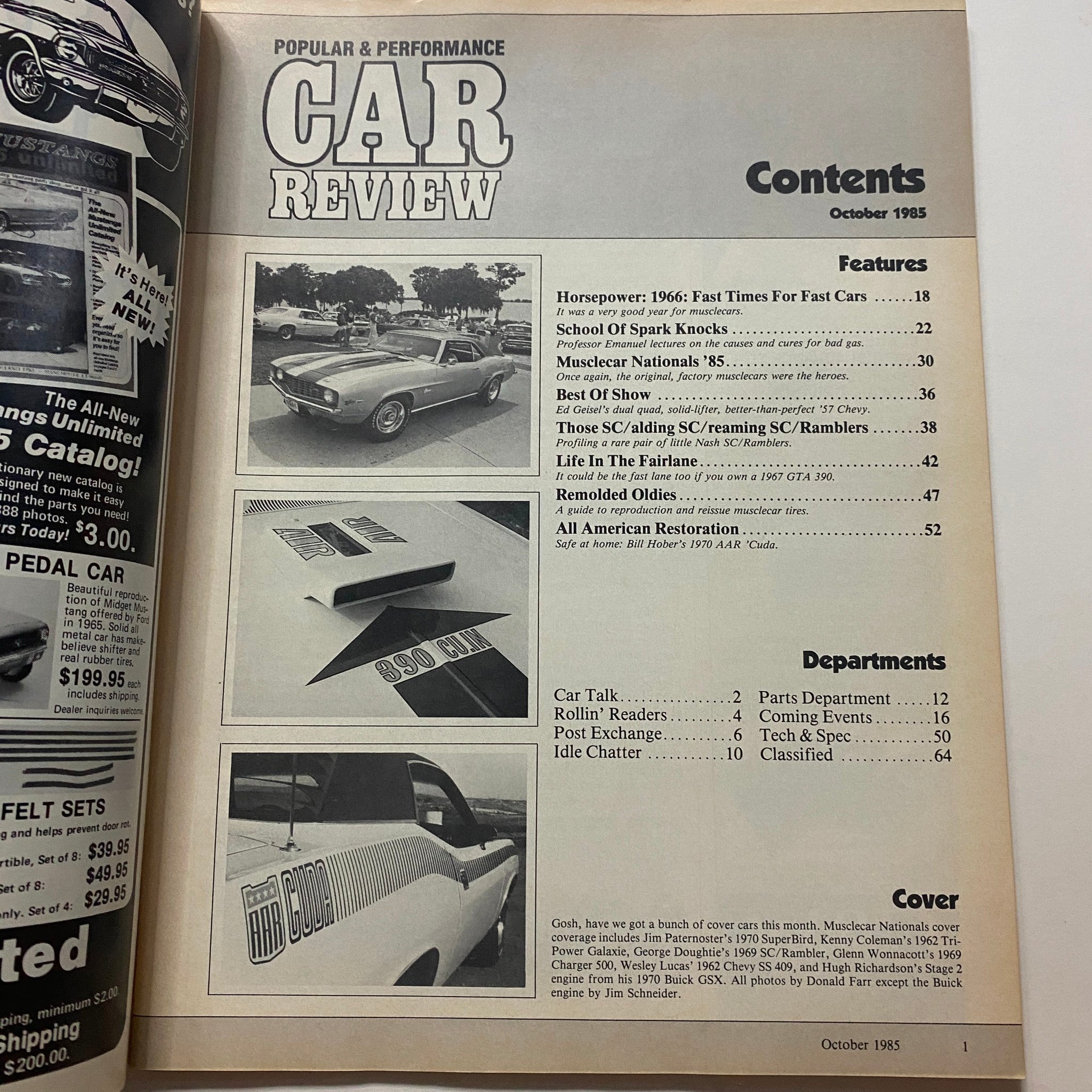 Popular & Performance Car Review Magazine October 1985 Remolded Oldies No Label