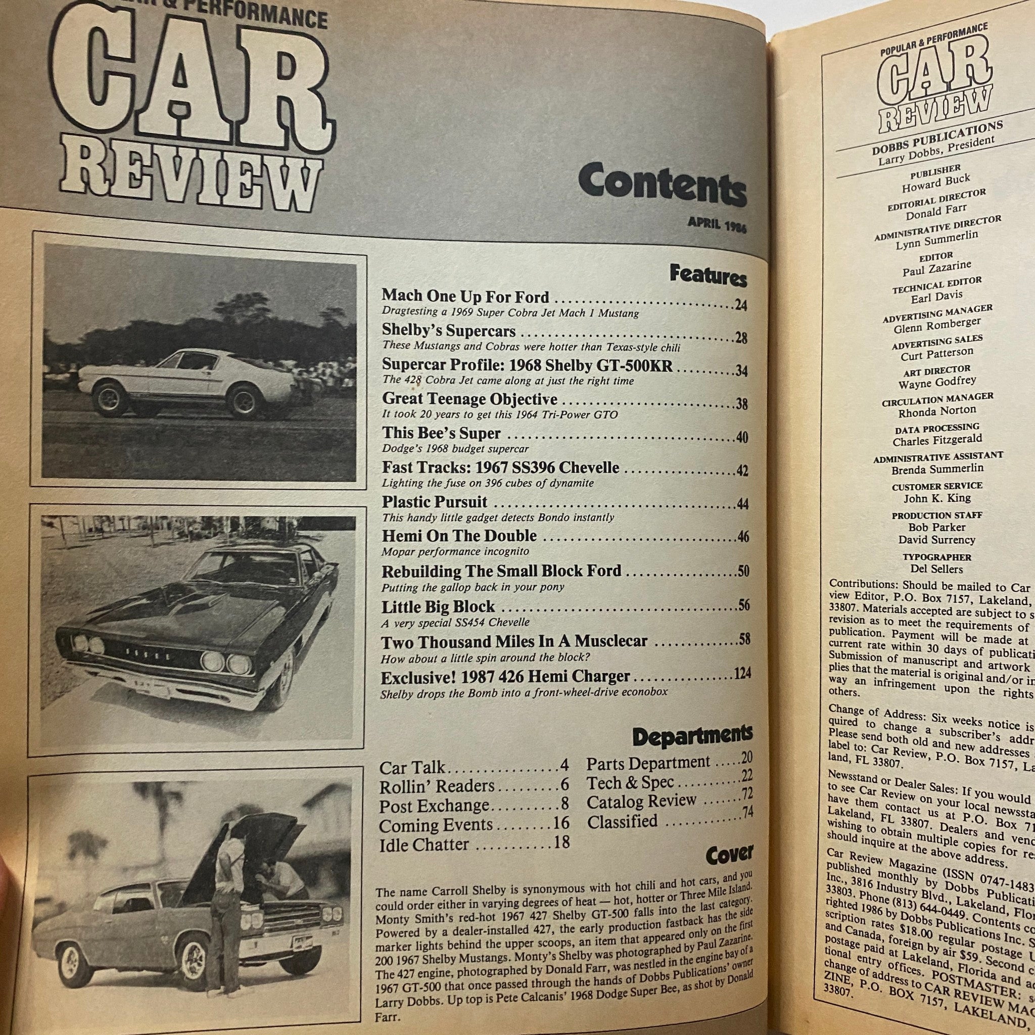 Popular & Performance Car Review Magazine April 1986 Shelby's Supercar No Label