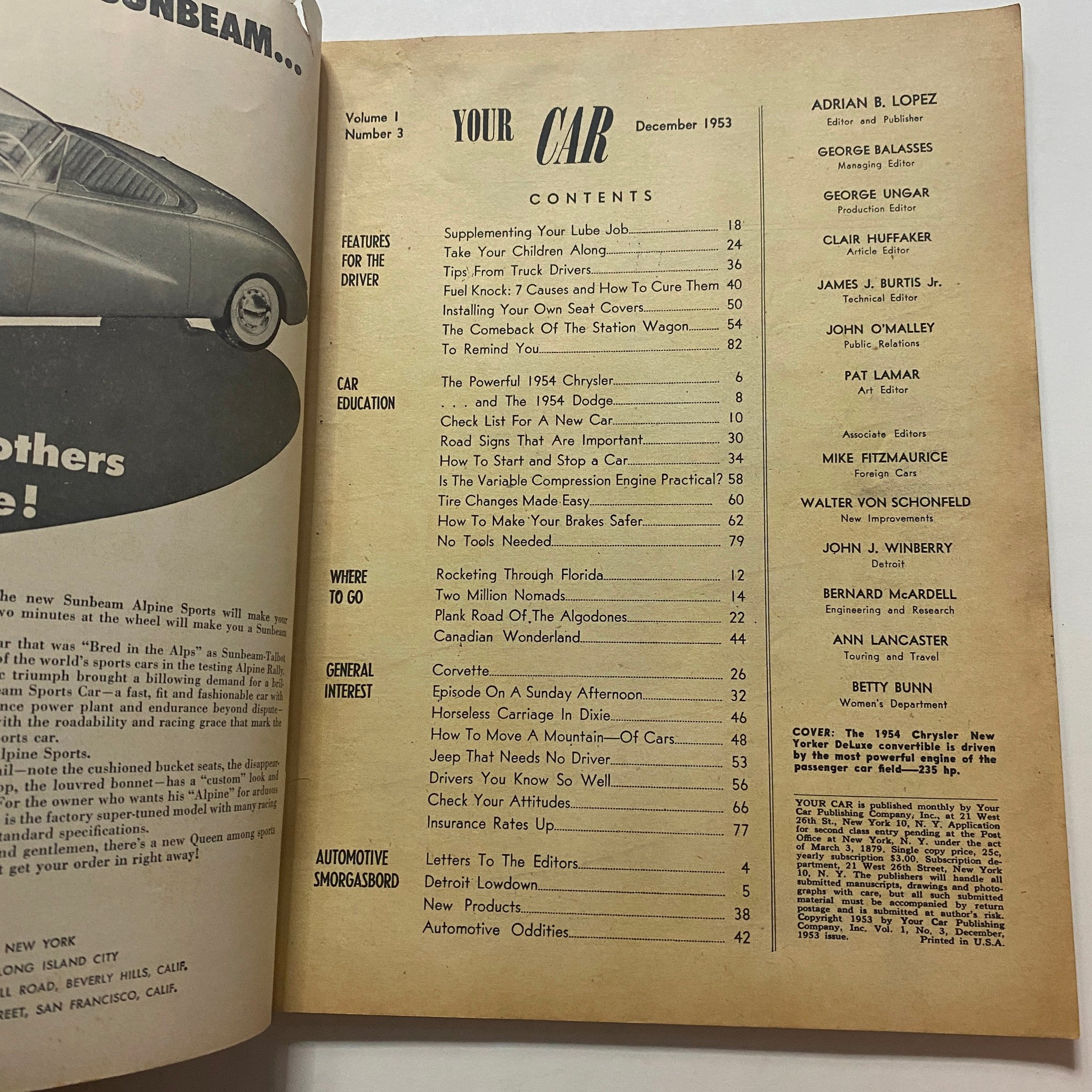 VTG Your Car Magazine December 1953 Vol 1 No. 3 The 1954 Chrysler Story No Label