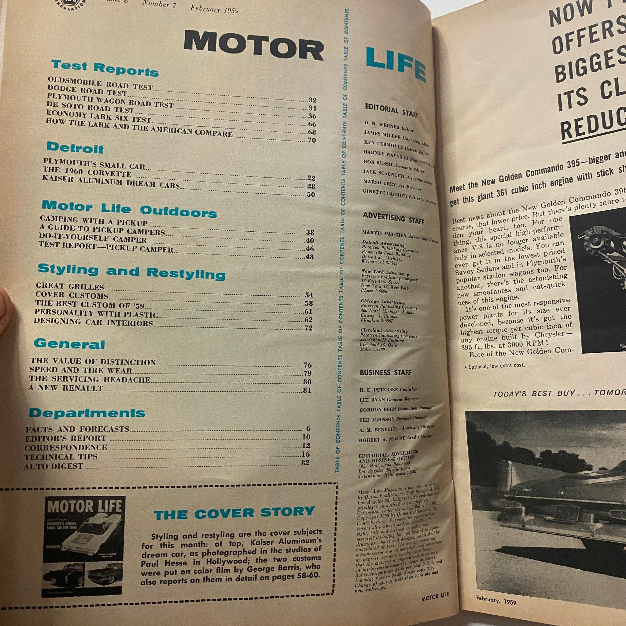 VTG Motor Life Magazine February 1959 Kaiser Aluminum Dream Car No Label