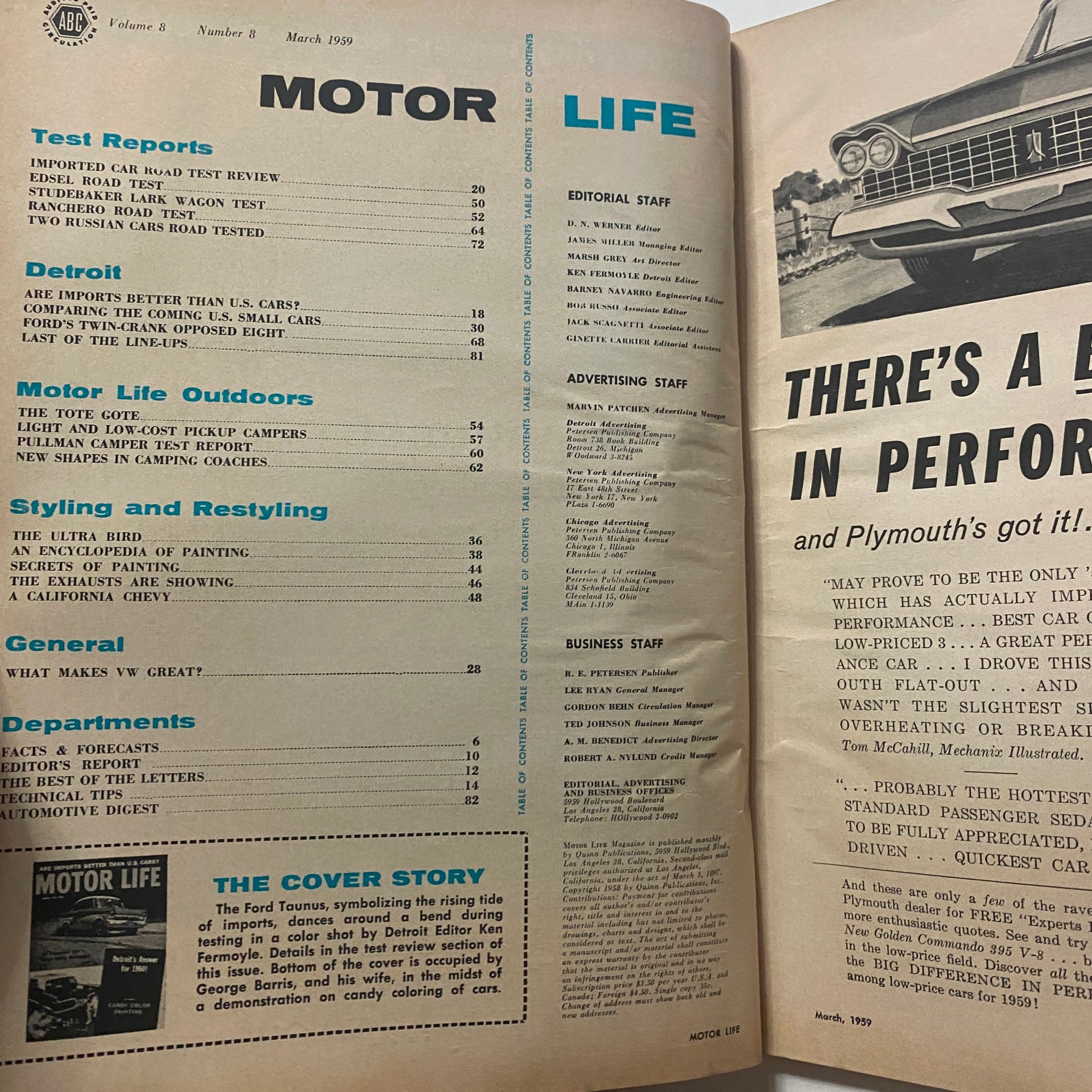 VTG Motor Life Magazine March 1959 Two Russian Cars Road Tested No Label