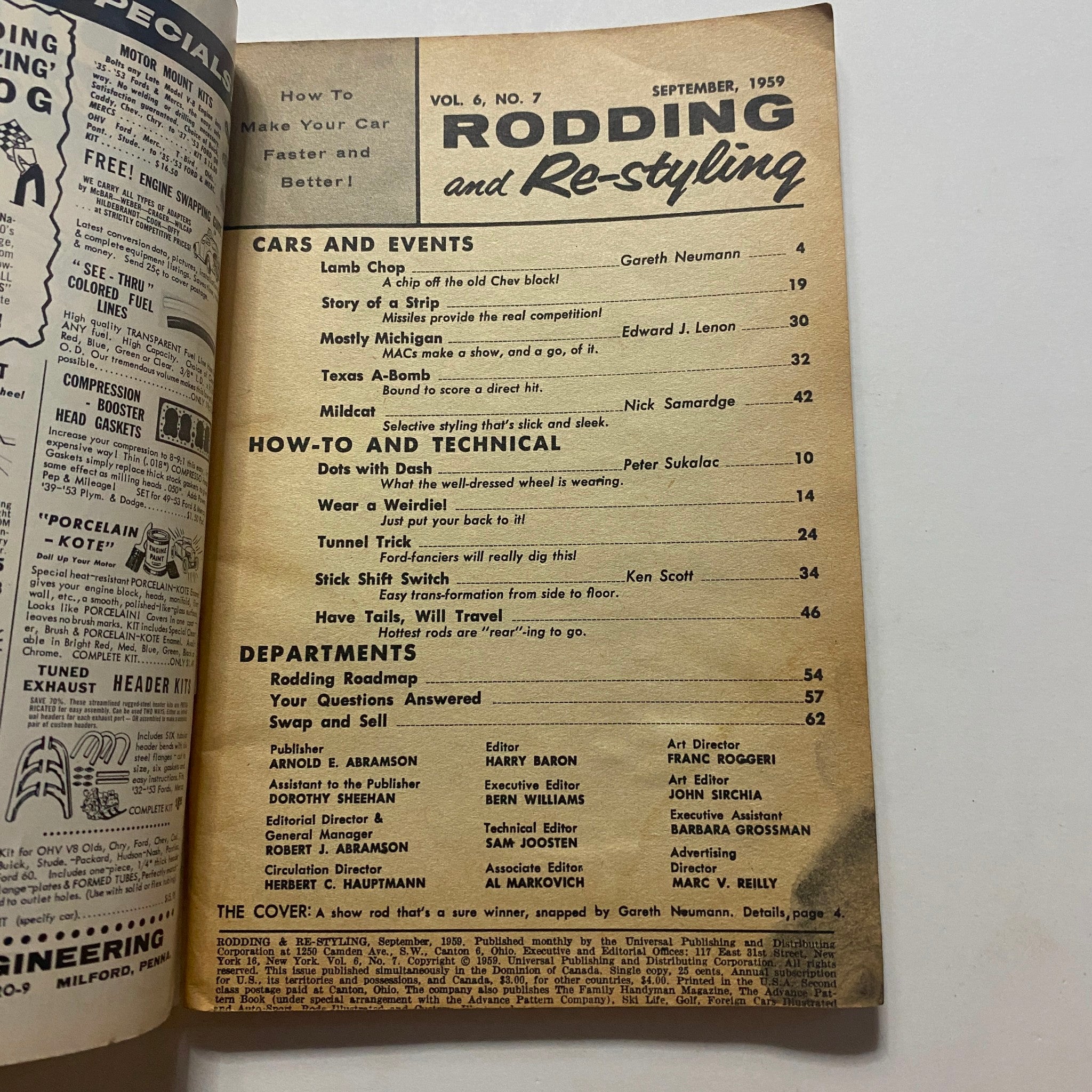 VTG Rodding & Re-Styling Magazine September 1959 Floorshift Stock Parts No Label