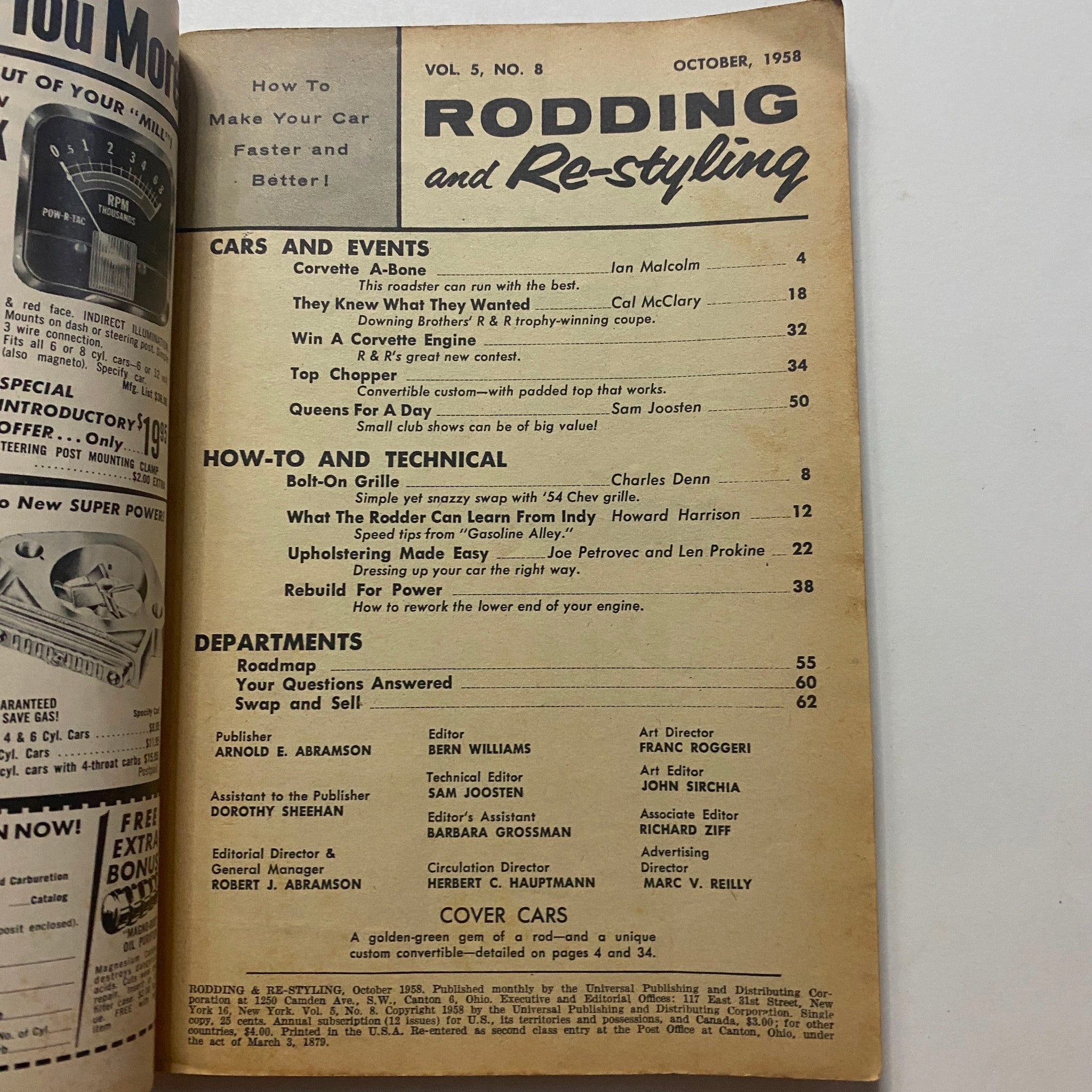 VTG Rodding & Re-Styling Magazine October 1958 Golden-Green Gem No Label