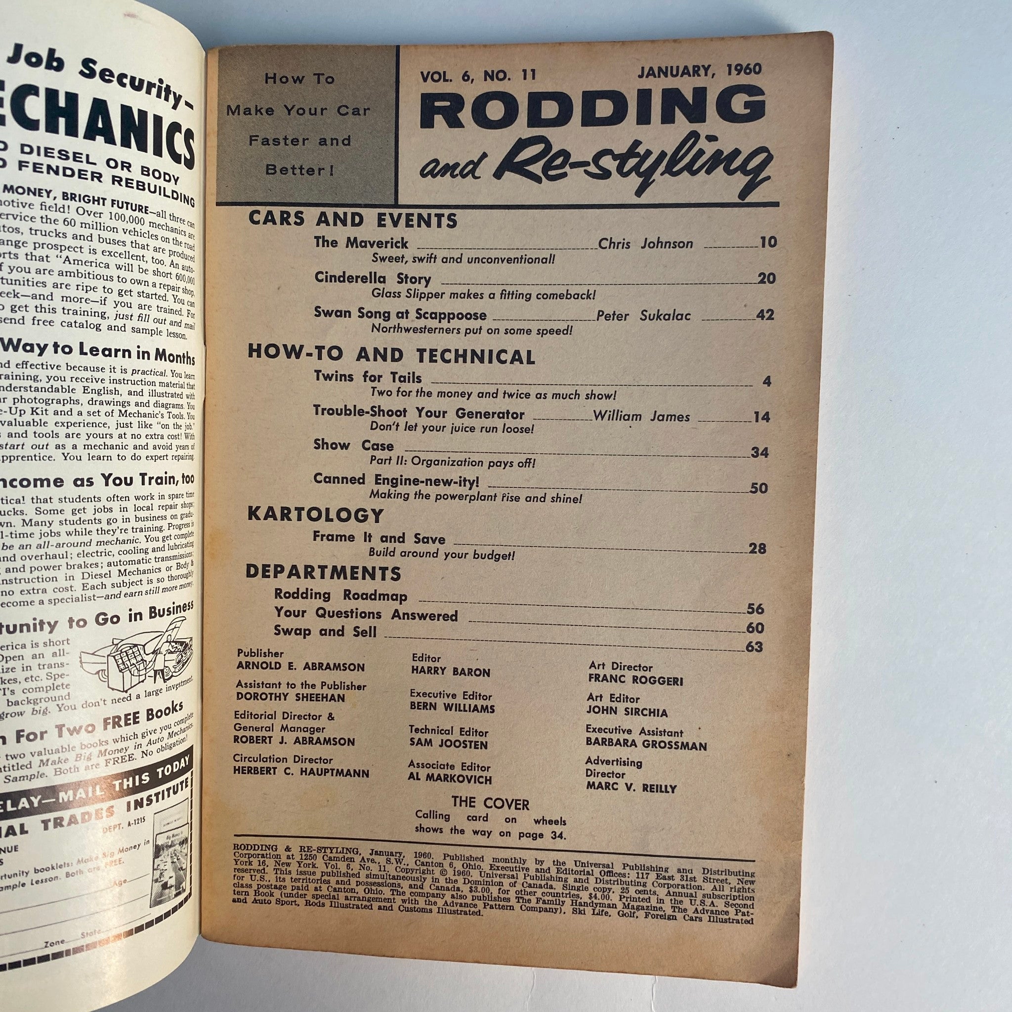 VTG Rodding & Re-Styling Magazine January 1960 Calling Card on Wheels No Label