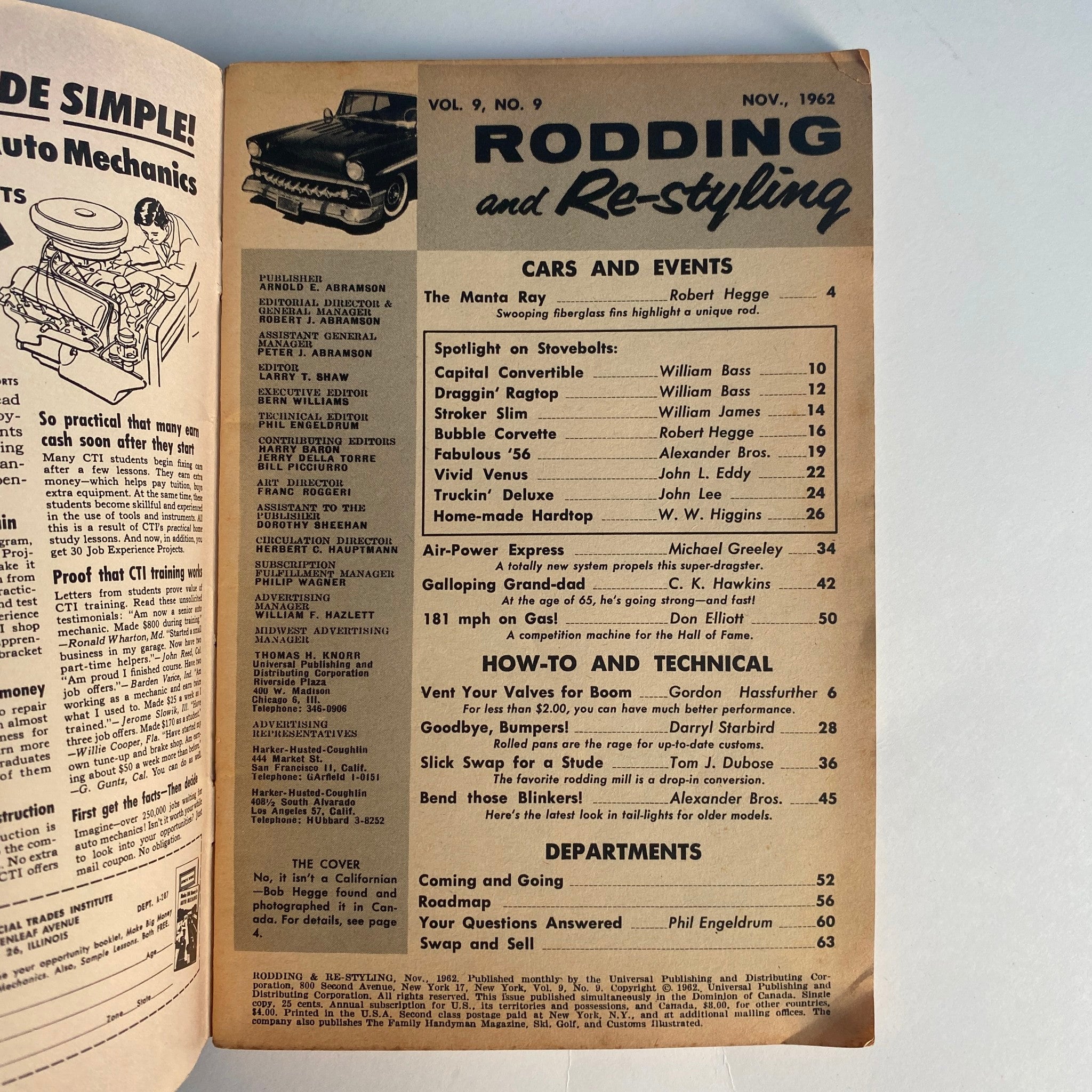 VTG Rodding & Re-Styling Magazine November 1962 The Manta Ray No Label