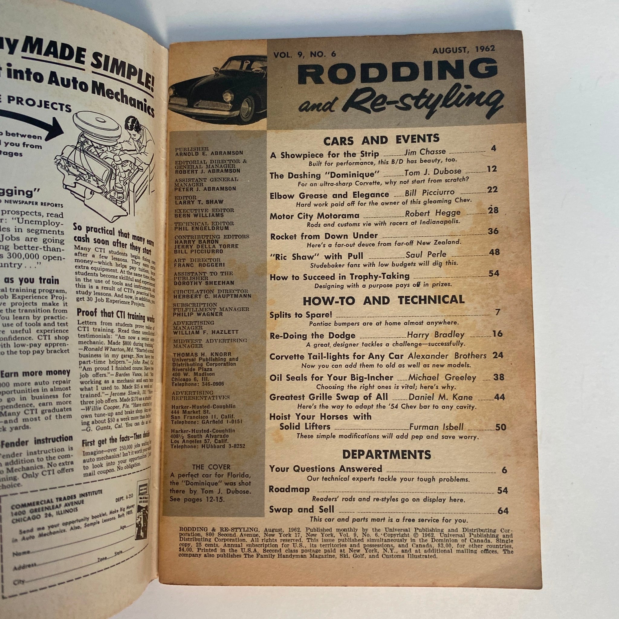 VTG Rodding & Re-Styling Magazine August 1962 The Dashing Dominique No Label