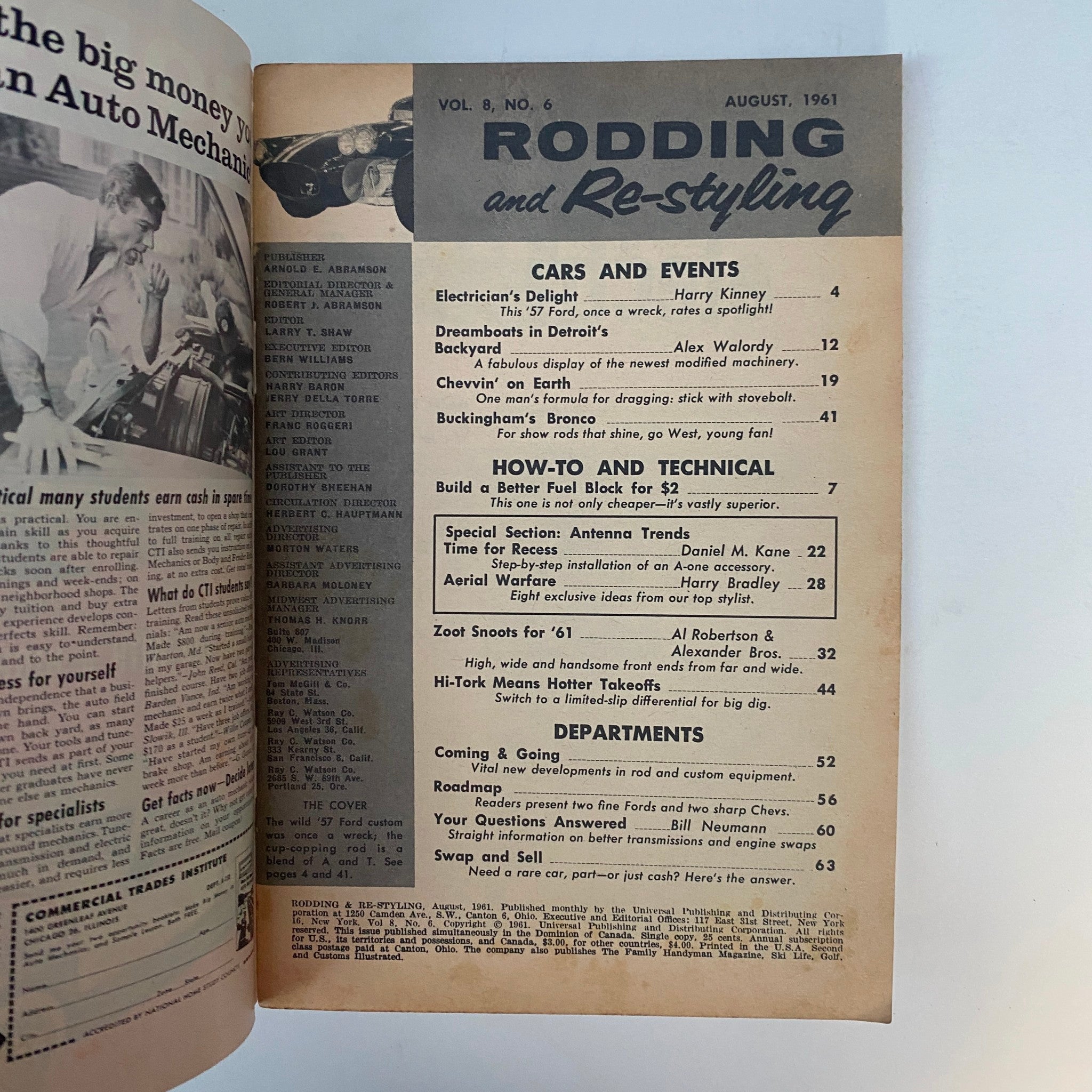 Rodding & Re-Styling Magazine August 1961 Trophy-Totin' T & Four-Door No Label