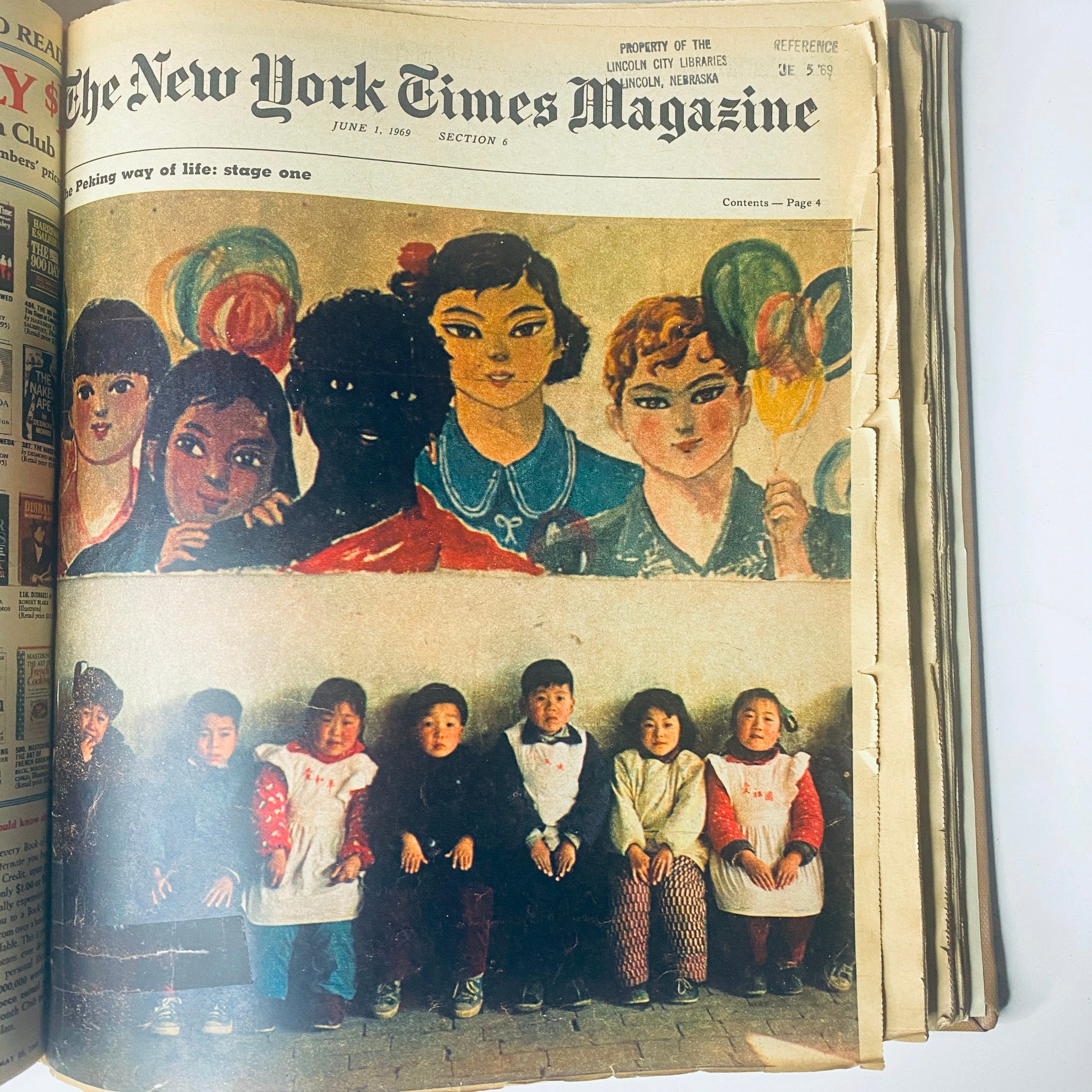 Cover page of The New York Times Magazine from June 1, 1969, featuring colorful artwork and a candid photograph of children, highlighting important cultural themes of the era.